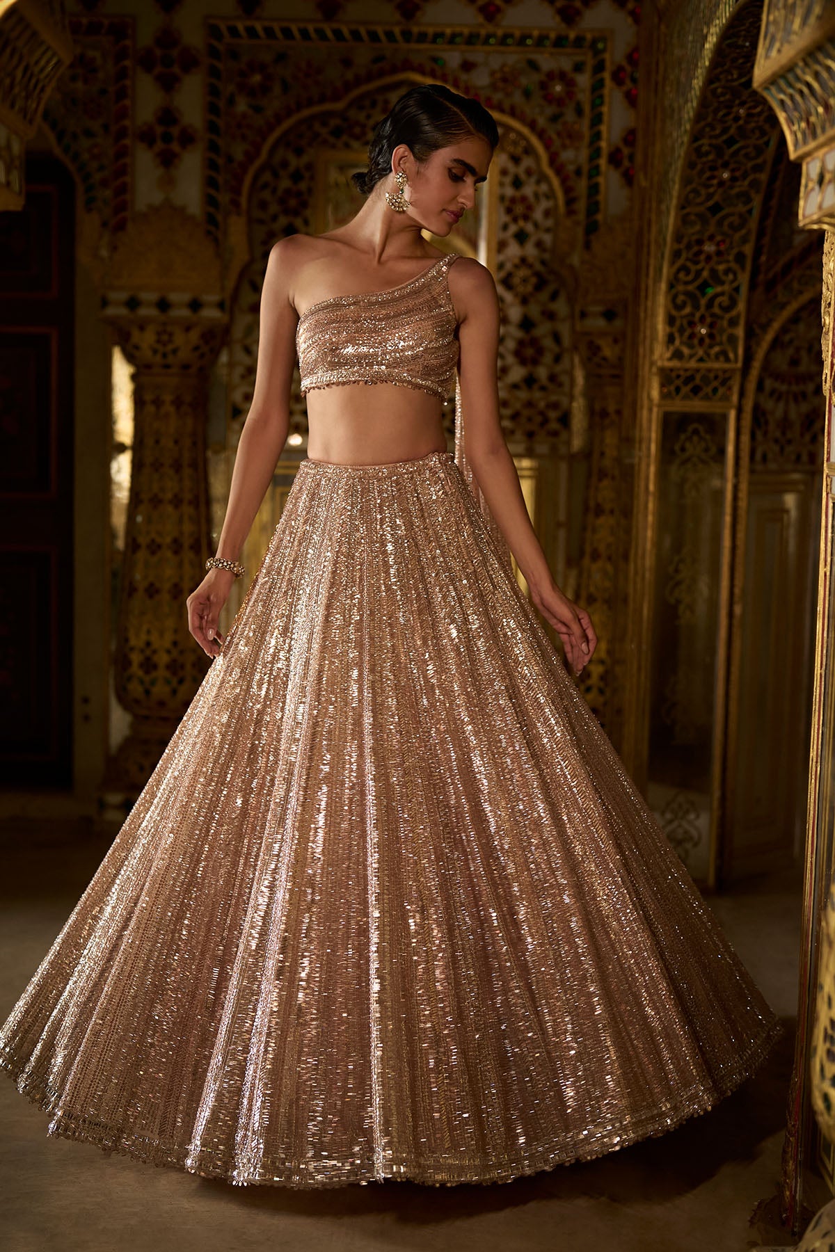 Rose Gold Sequin Lehenga Set