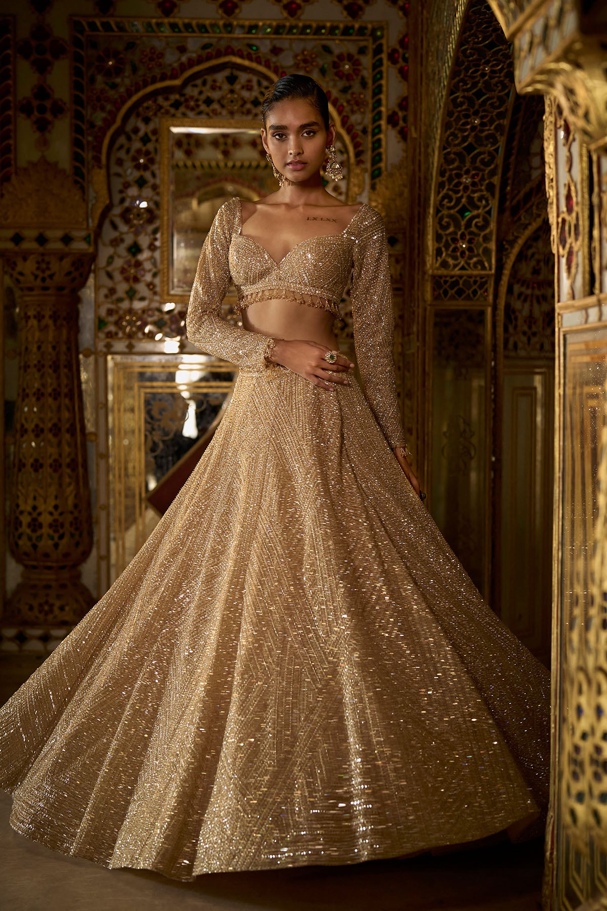 Gold Sequin Lehenga Set