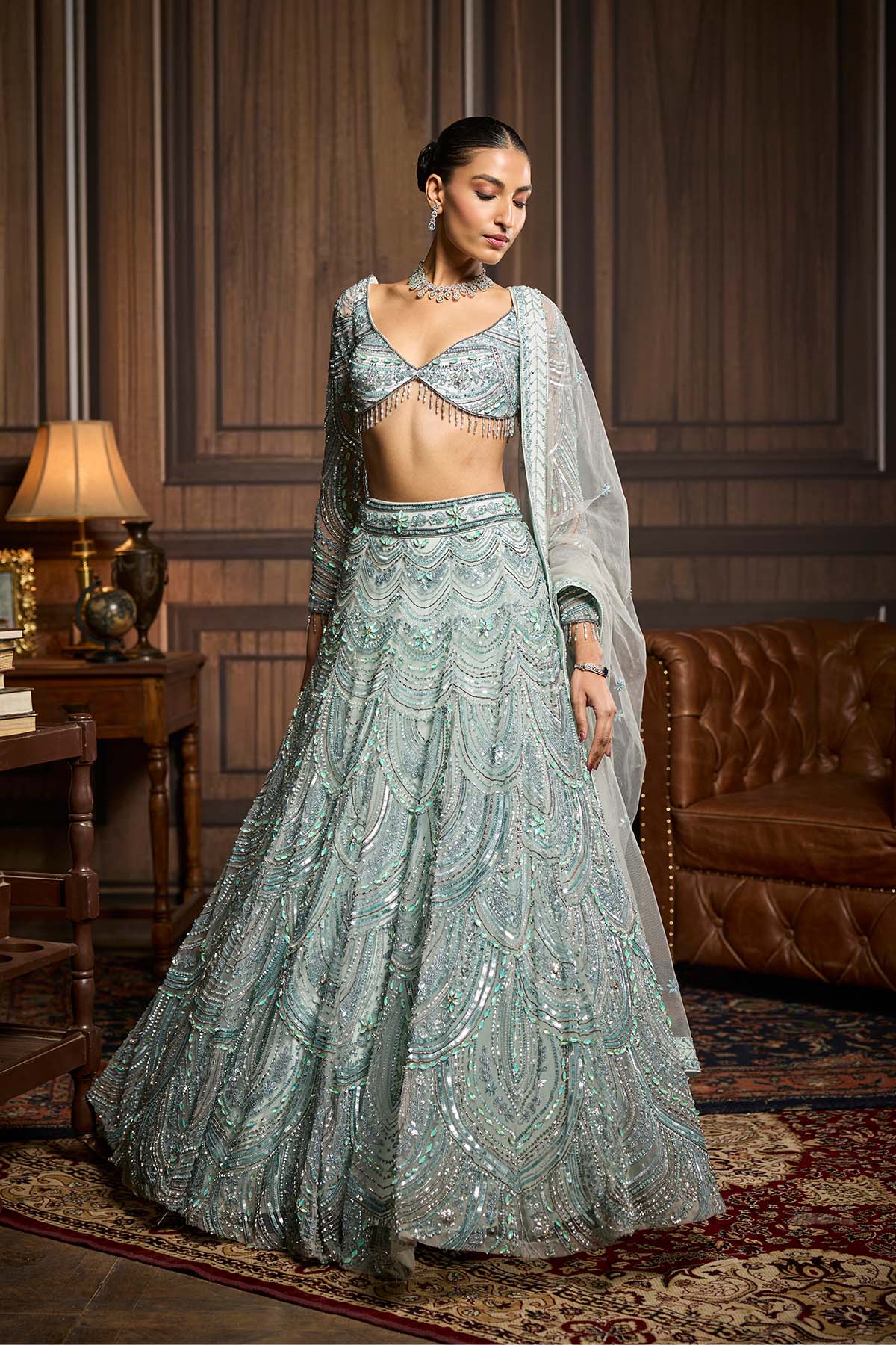 Ice Blue Fully Embellished Lehenga Set