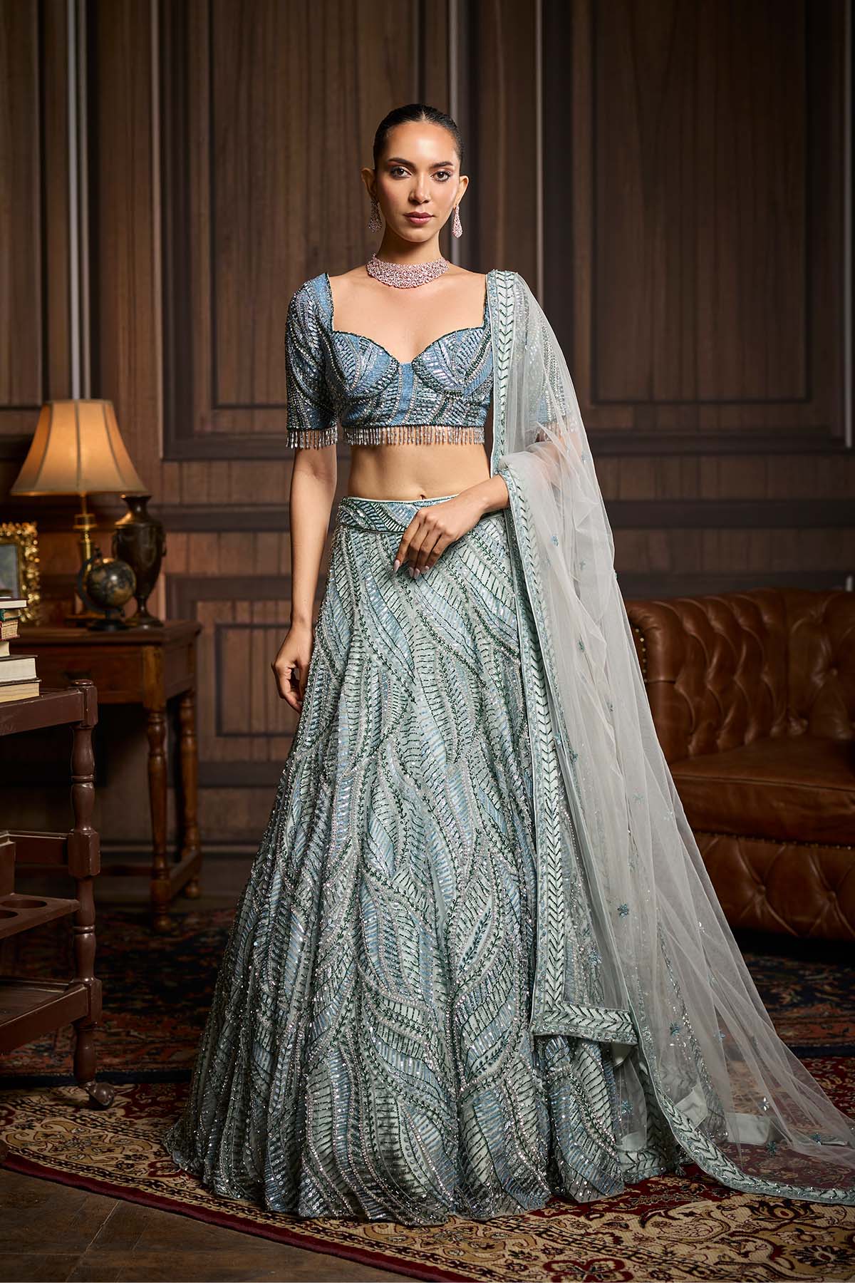 Ice Blue Fully Embellished Lehenga Set