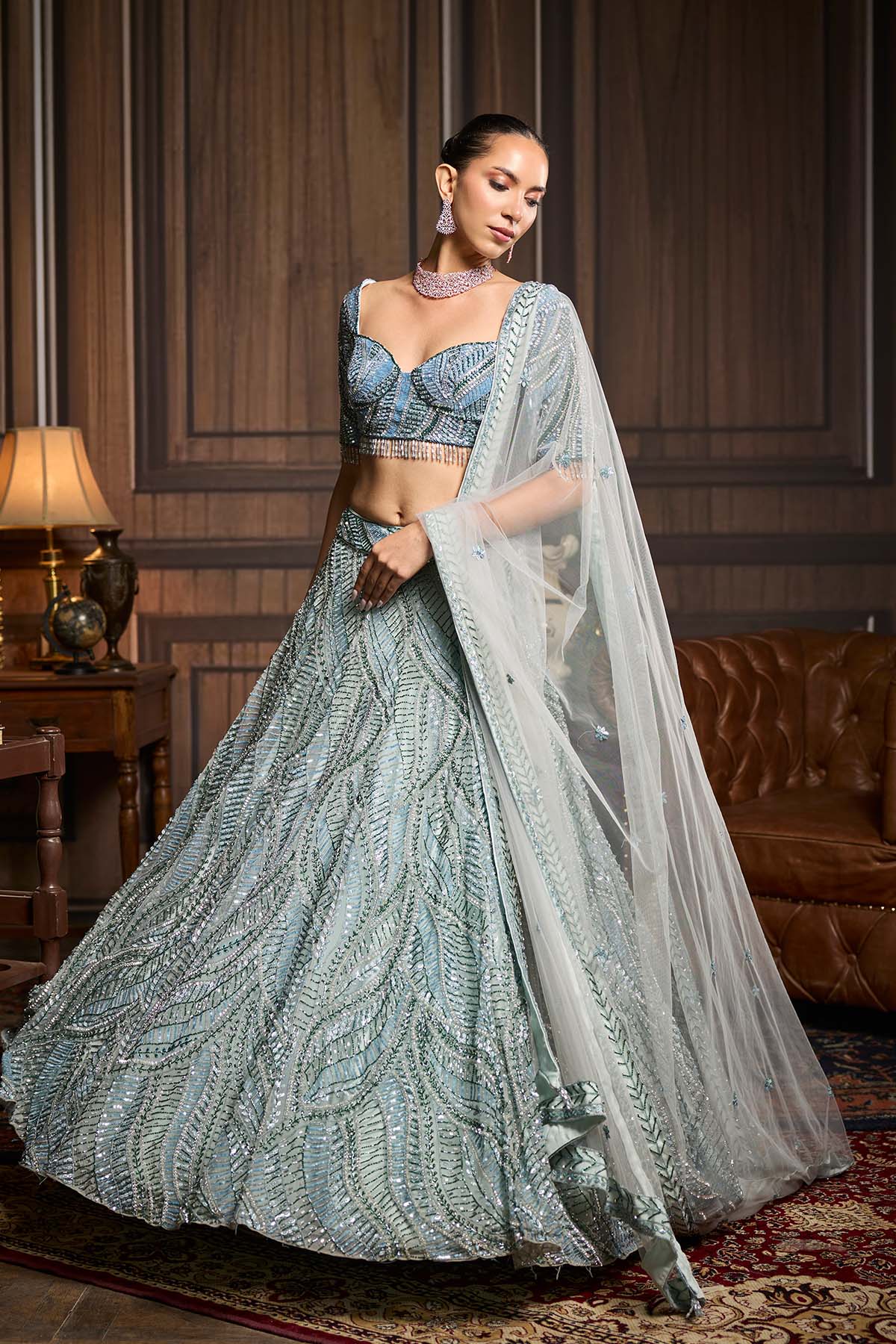 Ice Blue Fully Embellished Lehenga Set