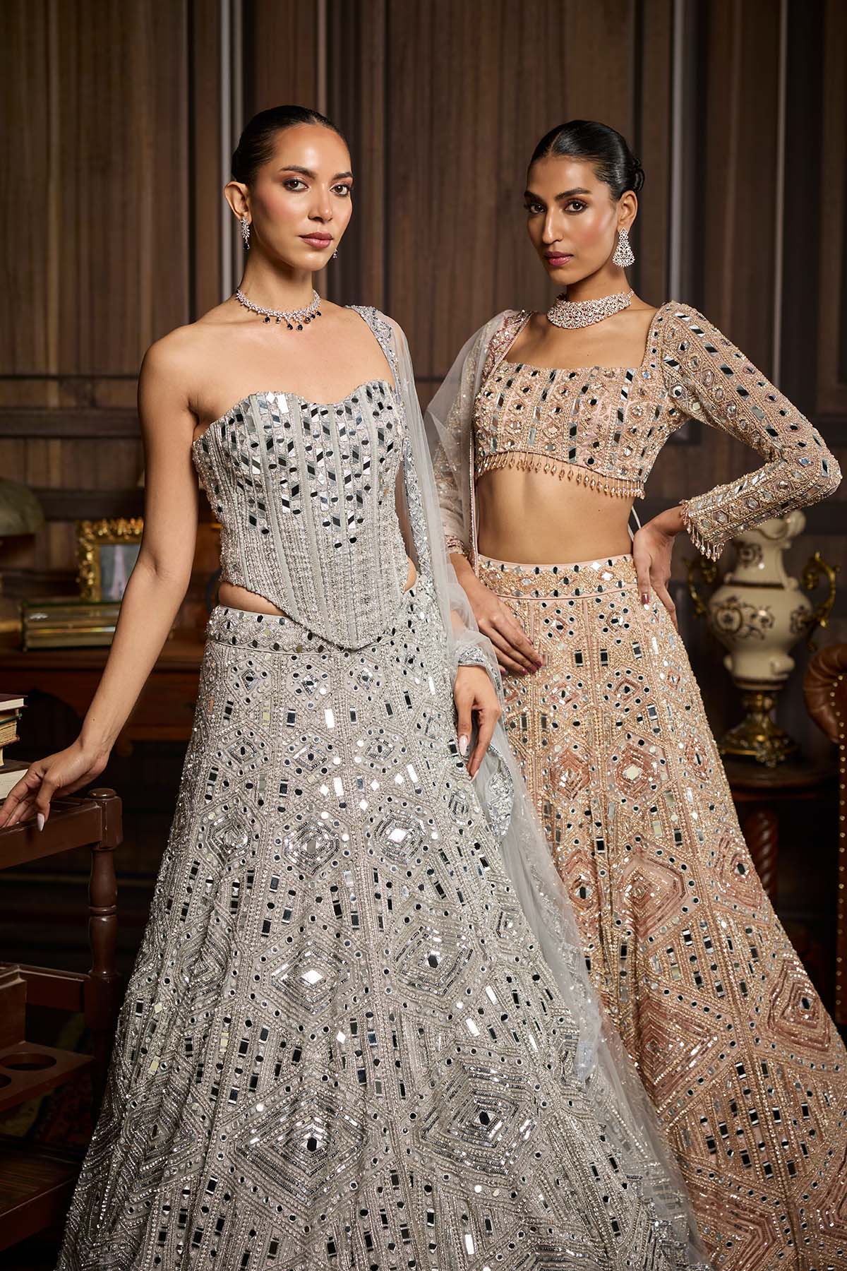 Blush Pink Embellished Mirrorwork  Lehenga Set