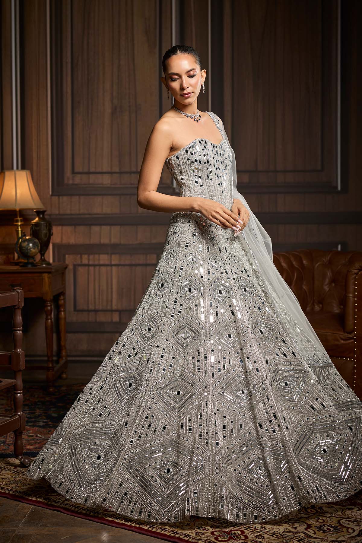 Payal Shah In Silver Embellished Mirrorwork Lehenga Set