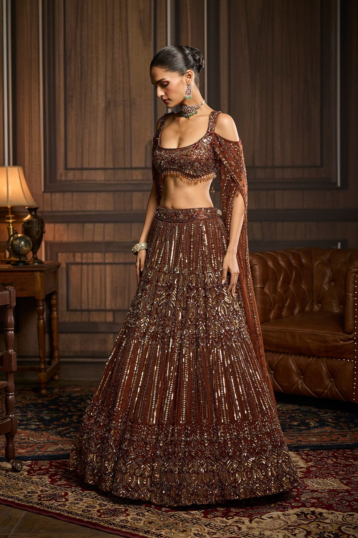 Metallic Gold Embellished  Lehenga Set
