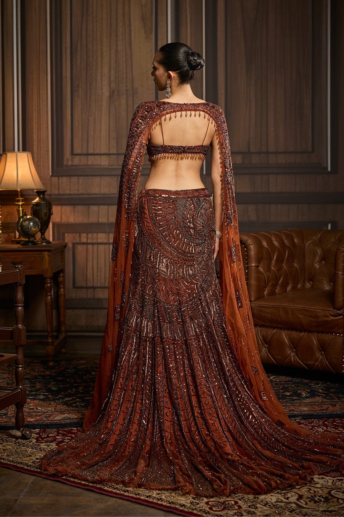 Caramel Brown Fully Embroidered Mermaid Trailskirt Set