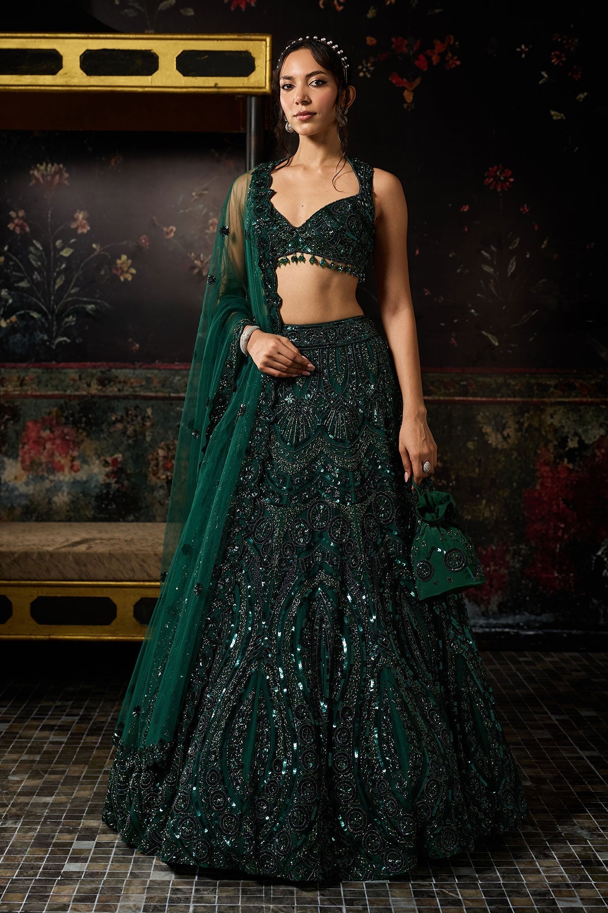 Emerald Green Embellished Lehenga Set - Ready To Ship
