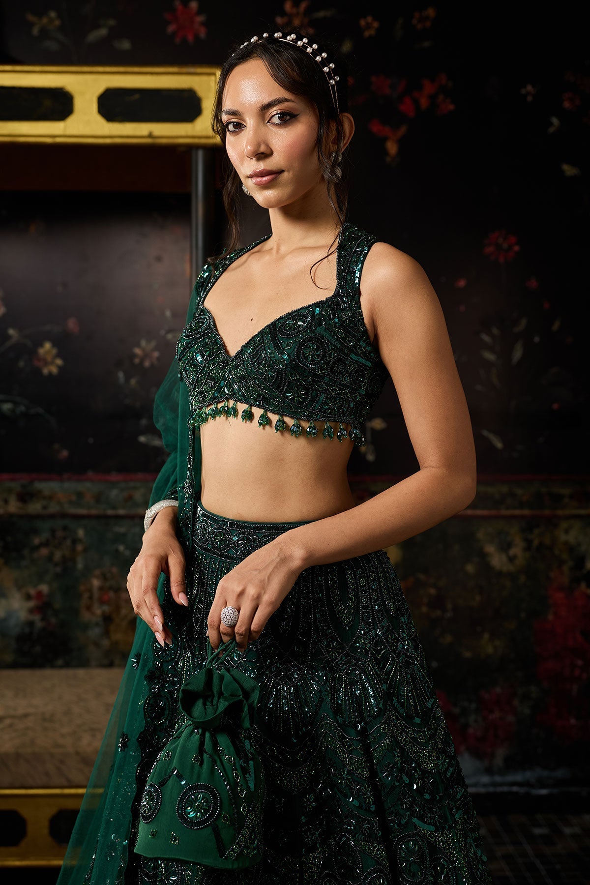 Emerald Green Embellished Lehenga Set - Ready To Ship