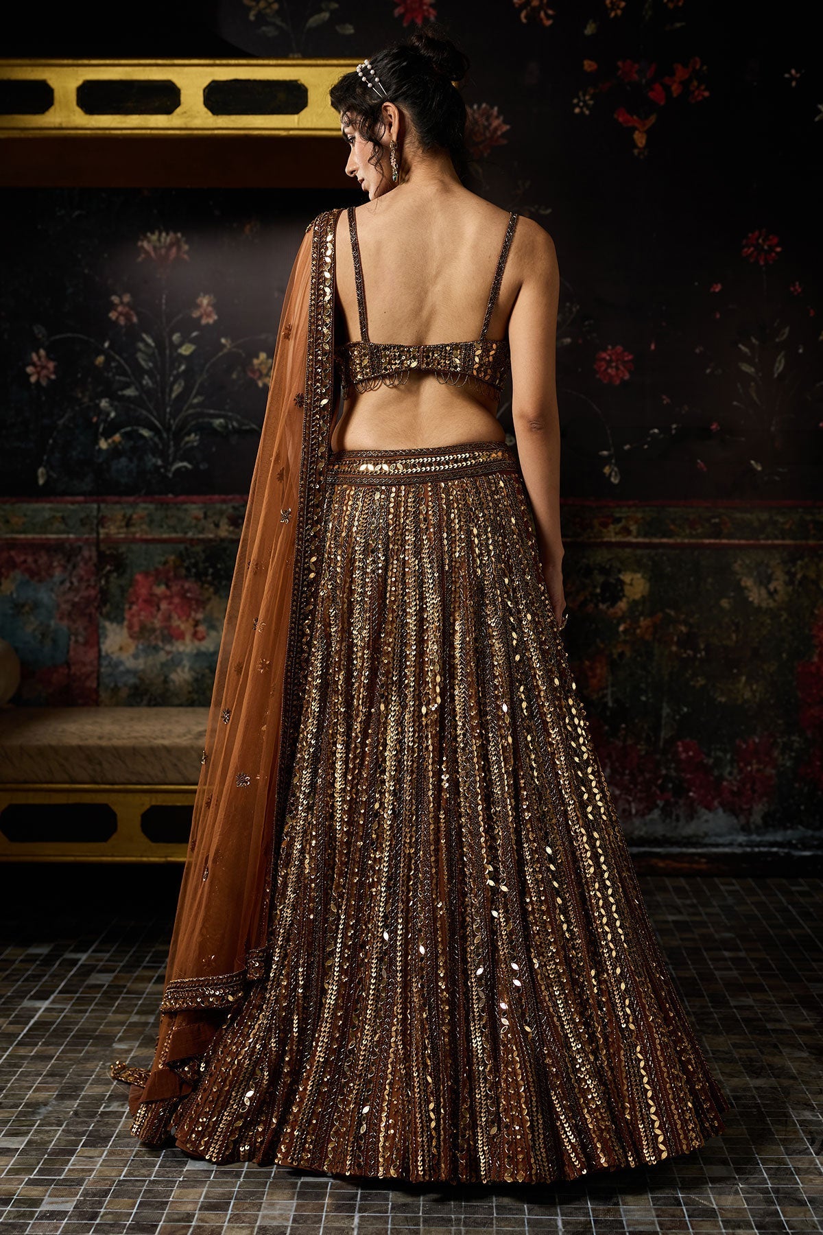 Metallic Gold Embellished Mirrorwork Lehenga Set - Ready To Ship
