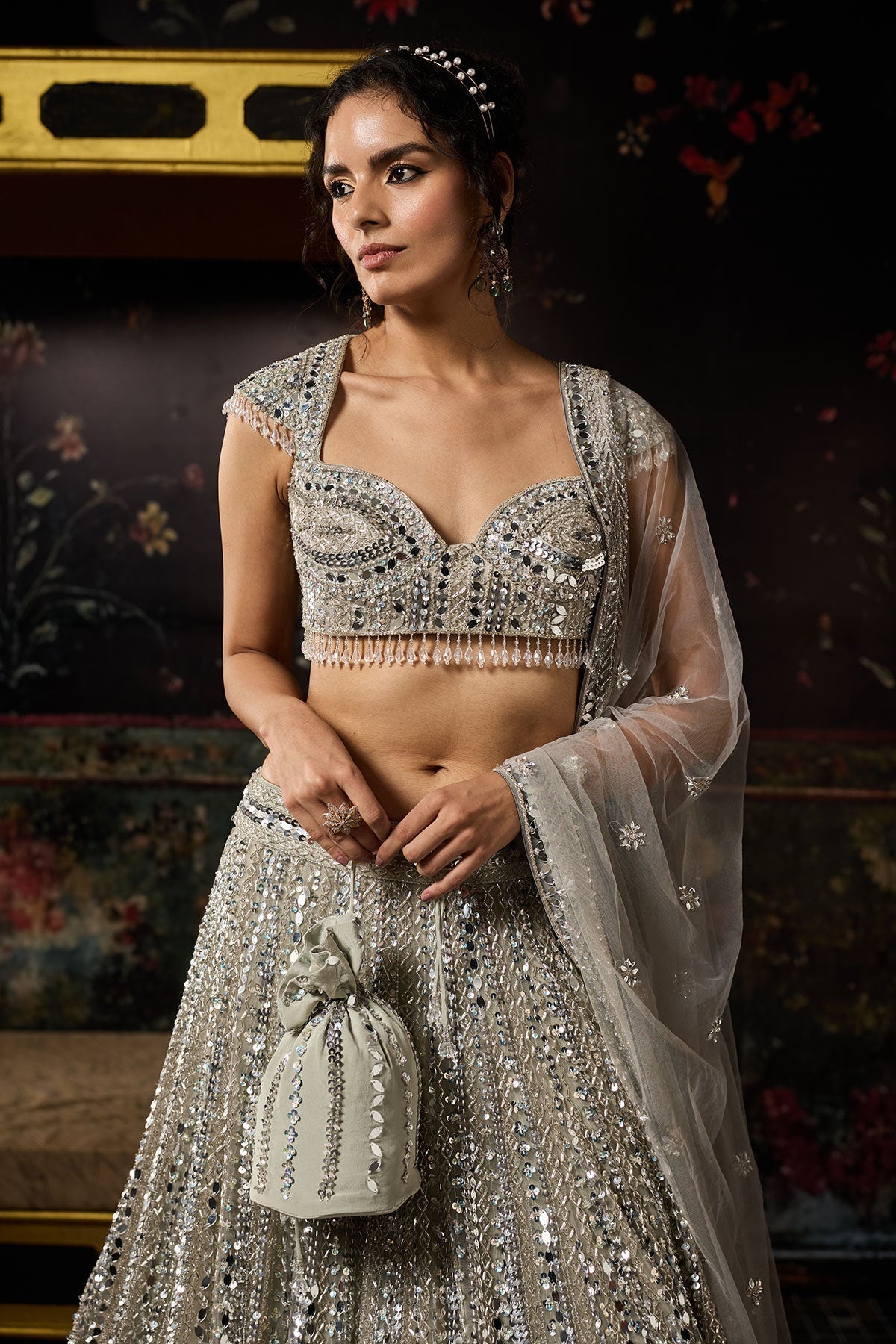 Silver Embellished Mirrorwork Lehenga Set - Ready To Ship