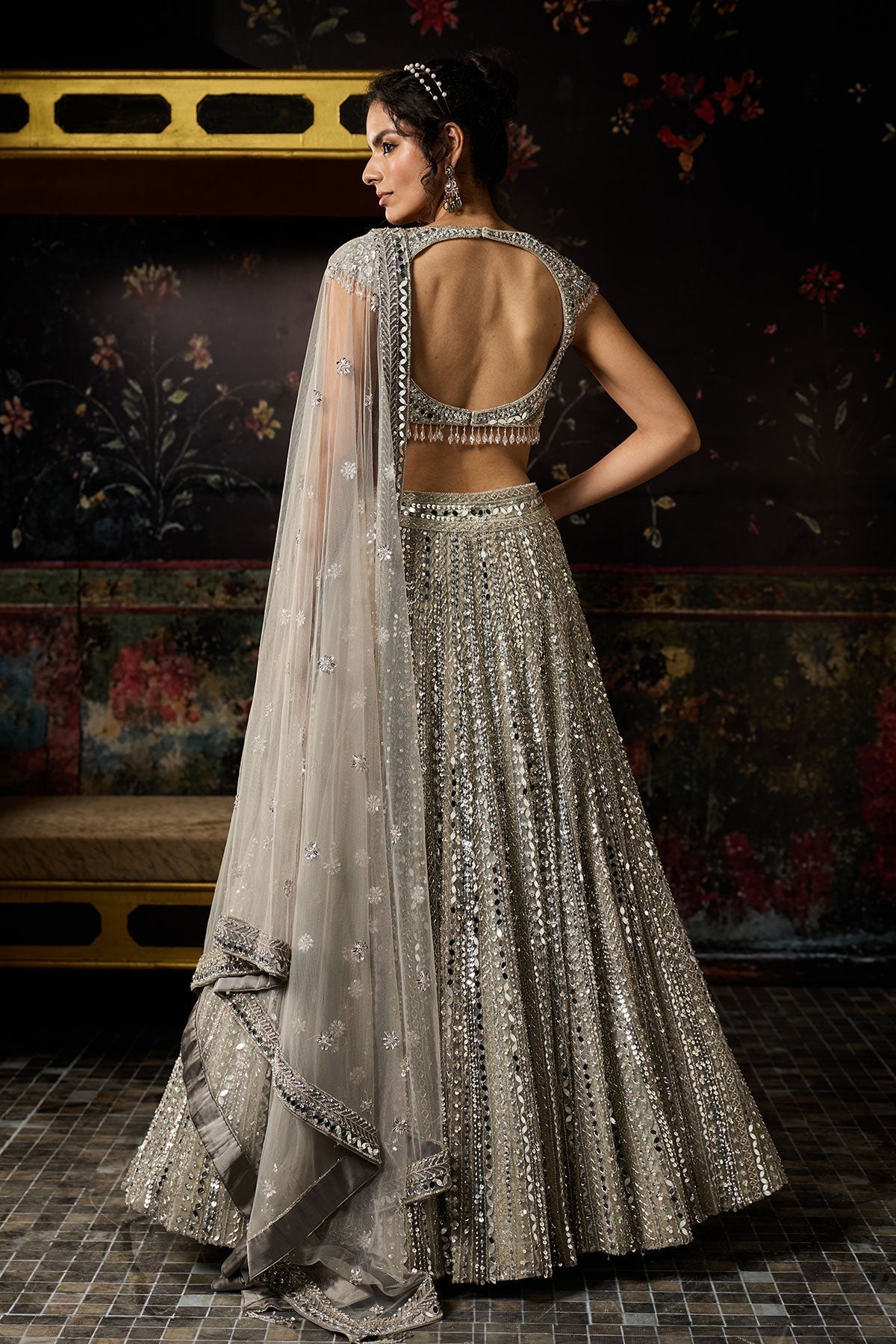 Silver Embellished Mirrorwork Lehenga Set - Ready To Ship