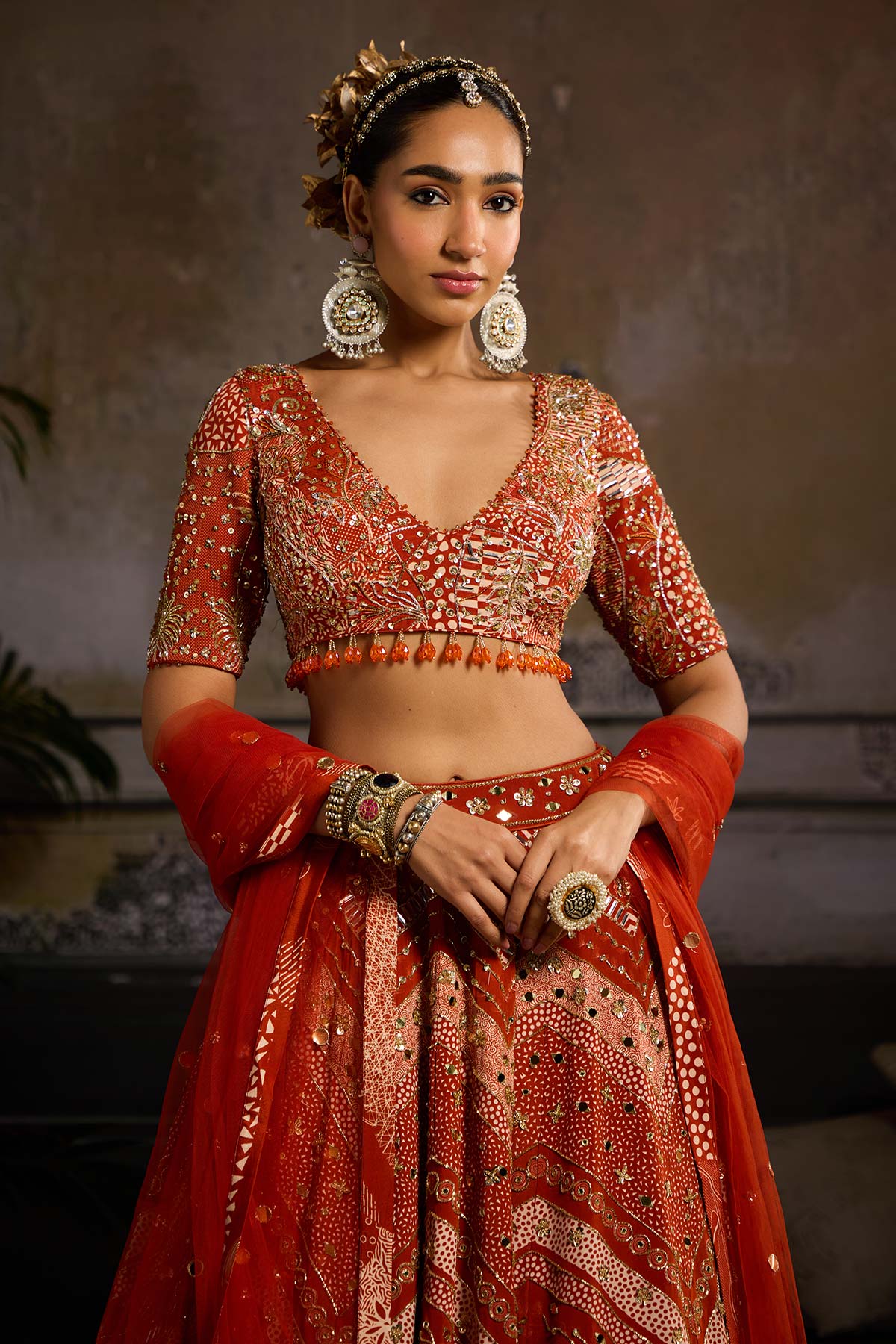 Rust Print and Highlighted Lehenga Set - Ready to Ship