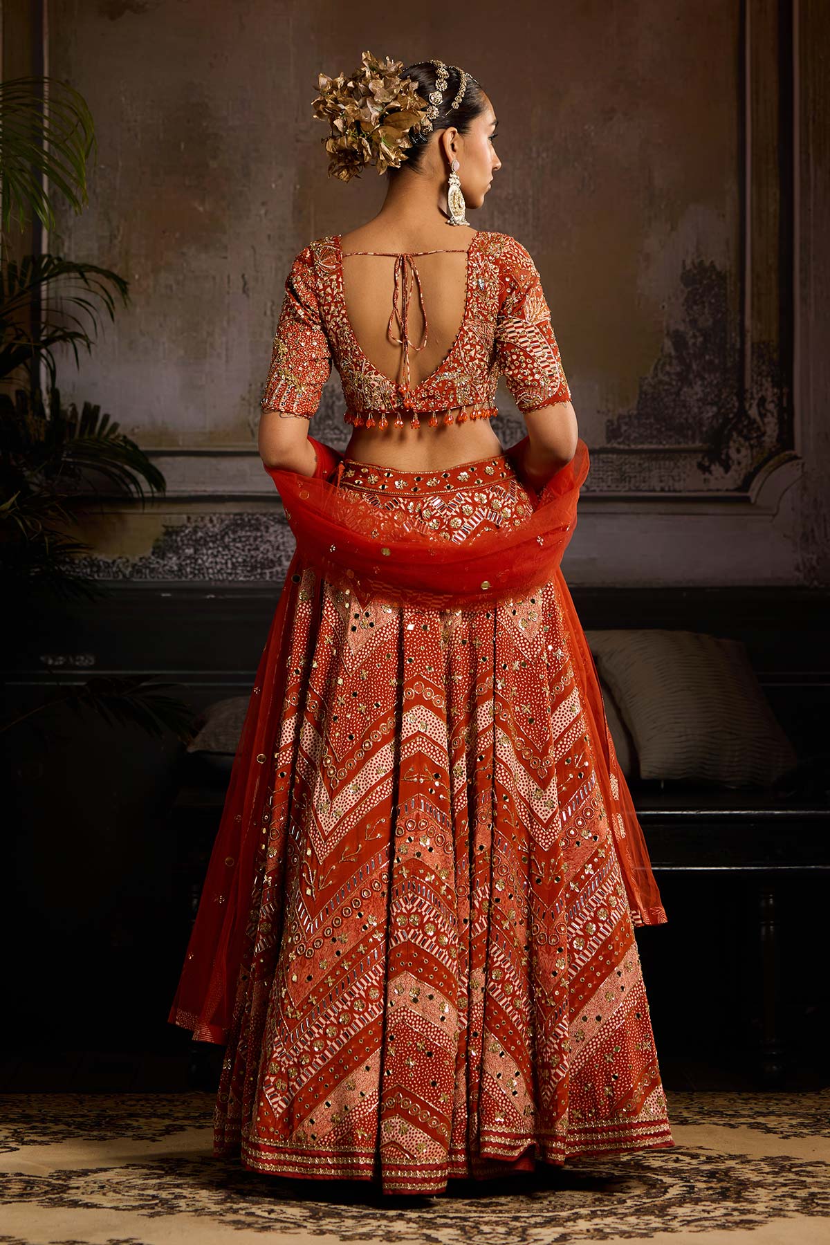 Rust Print and Highlighted Lehenga Set - Ready to Ship