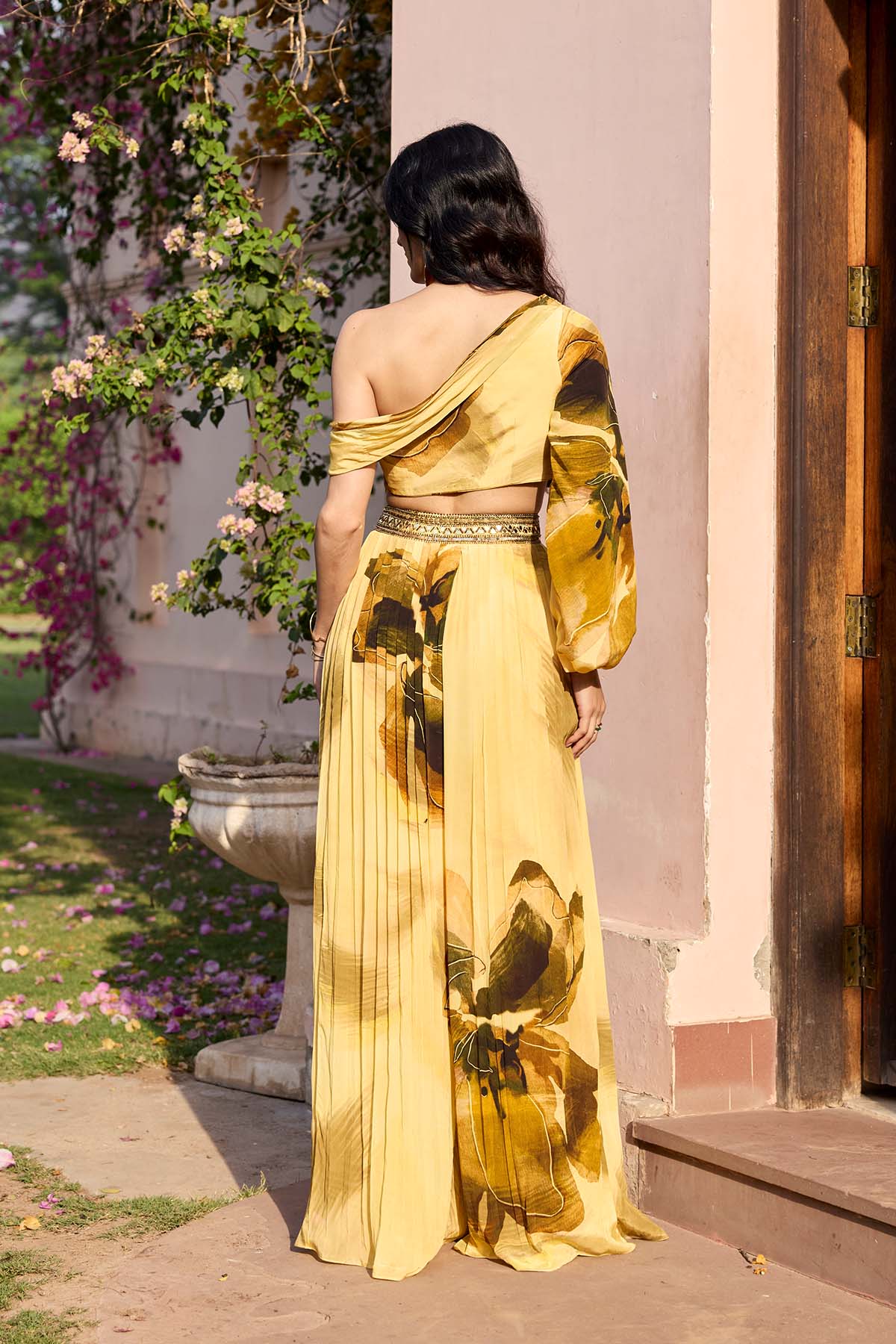 BUTTER YELLOW FLORAL ONE SHOULDER CO-RD SET