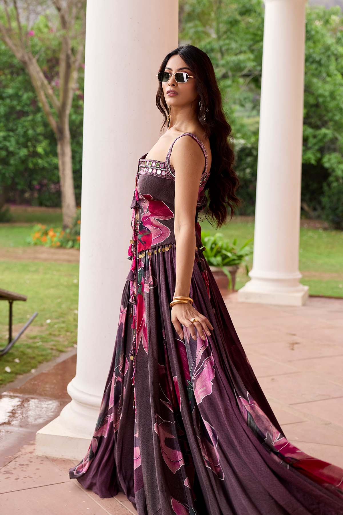 PLUMICIOUS PINK FLORAL JACKET LEHENGA SET