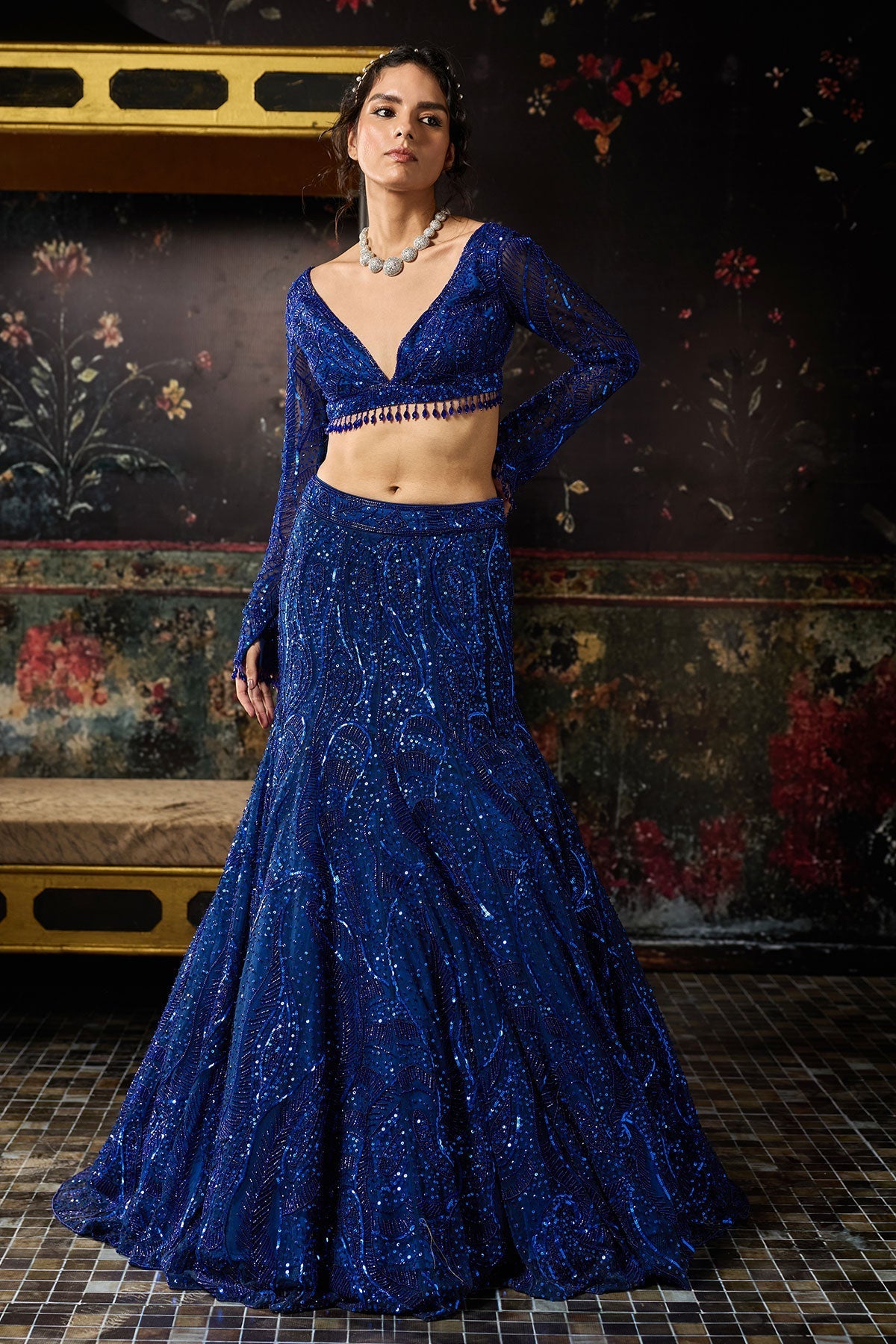 Electric Blue Embellished Mermaid Skirt Set - Ready To Ship