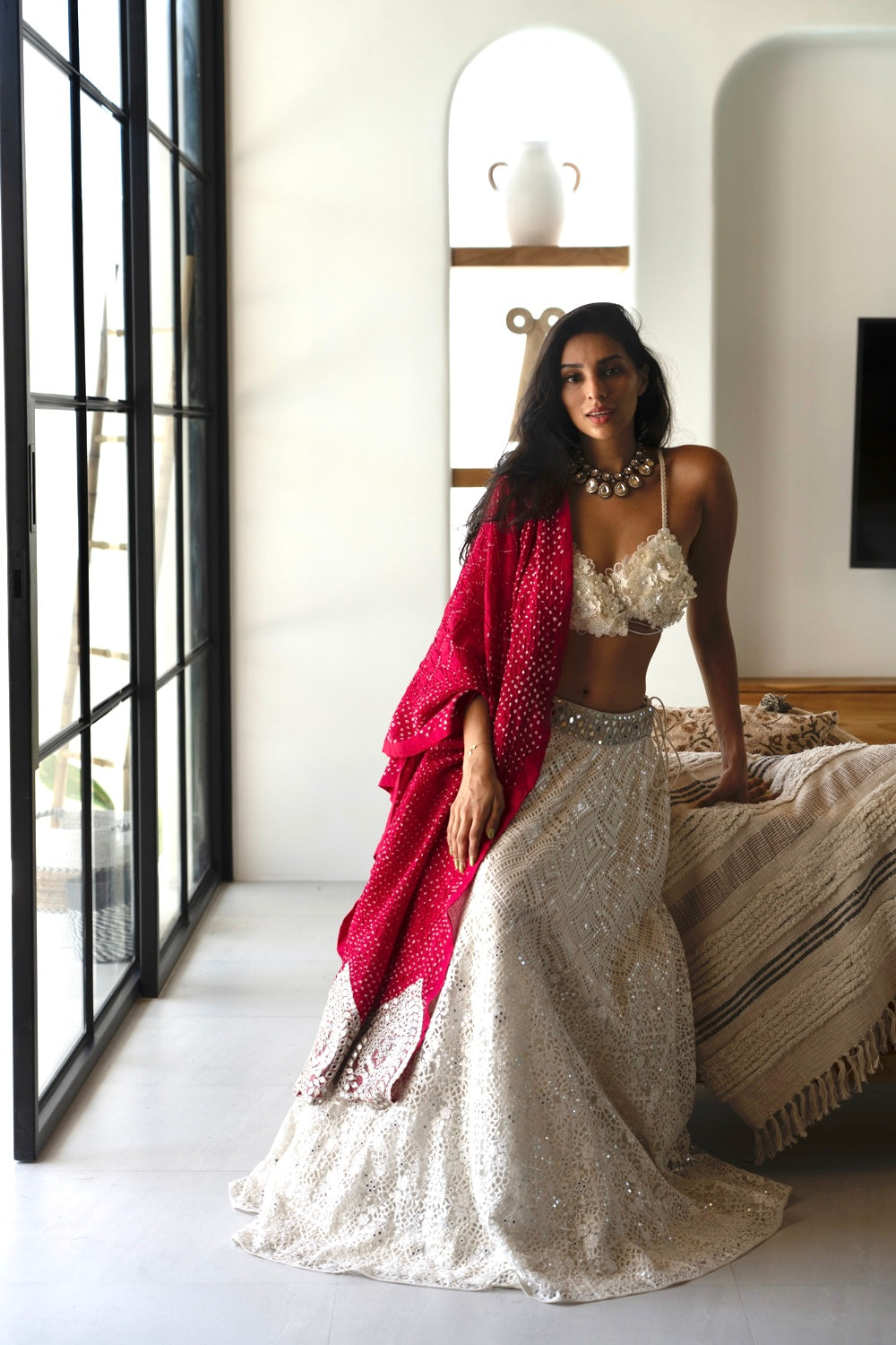 Payal Shah in our Floral Lace White Lehenga Set