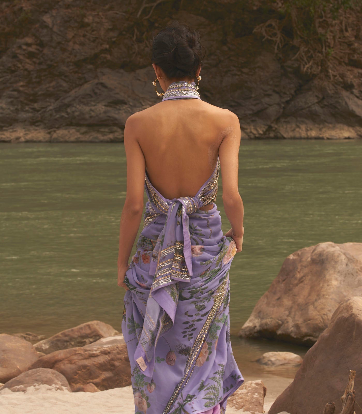 LAVENDER PRINTED SAREE SET