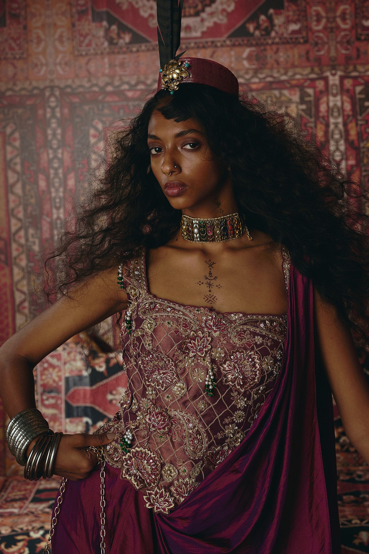 Purple Drape Skirt and Corset Set