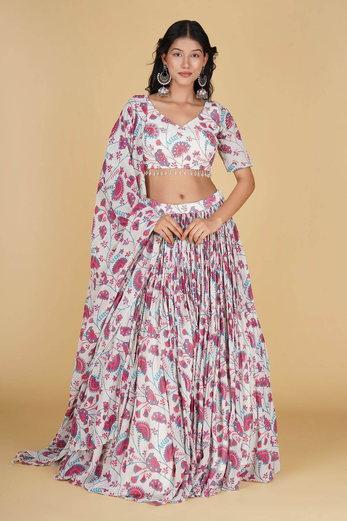 IVORY JAAL PRINT & HIGHLIGHTED LEHENGA SET
