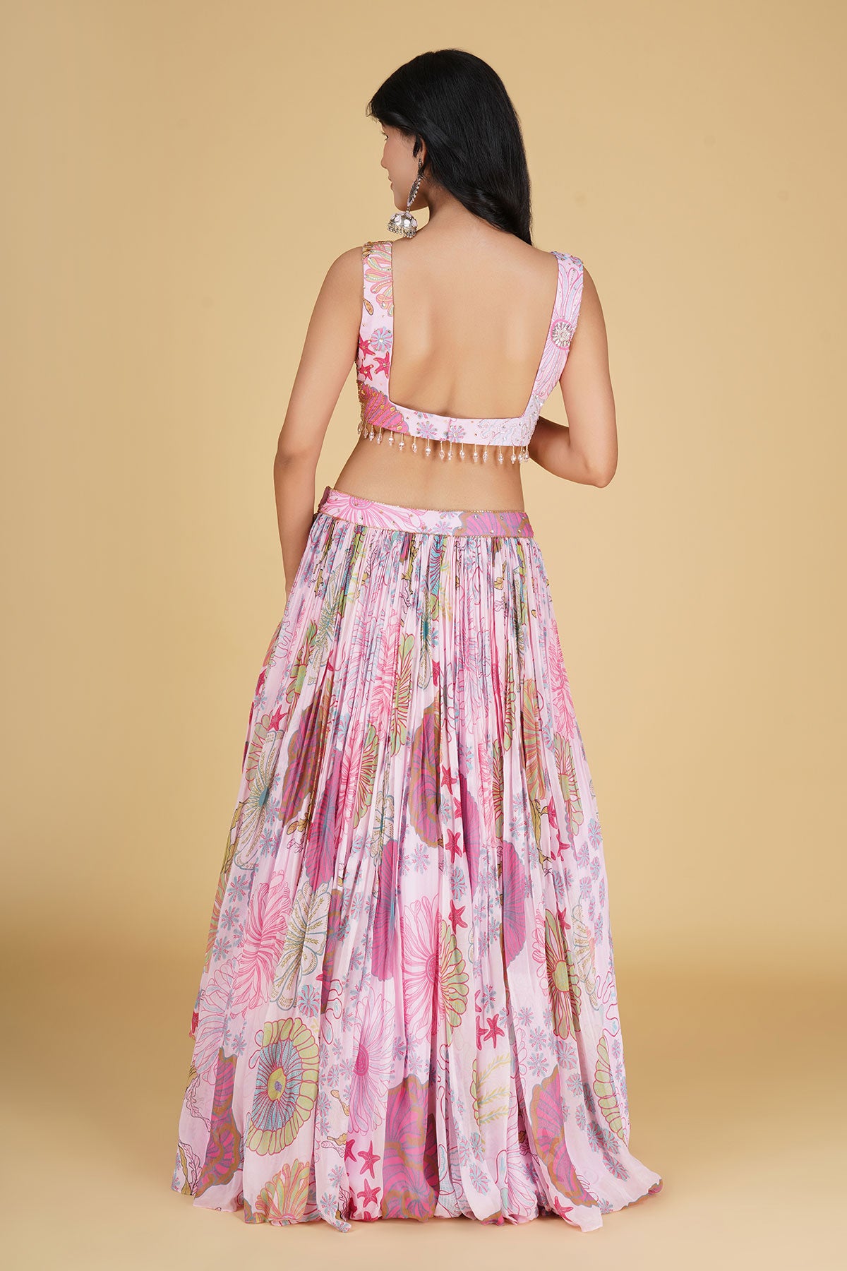 BLUSH PINK JAAL HIGHLIGHTED AND PRINTED LEHENGA SET