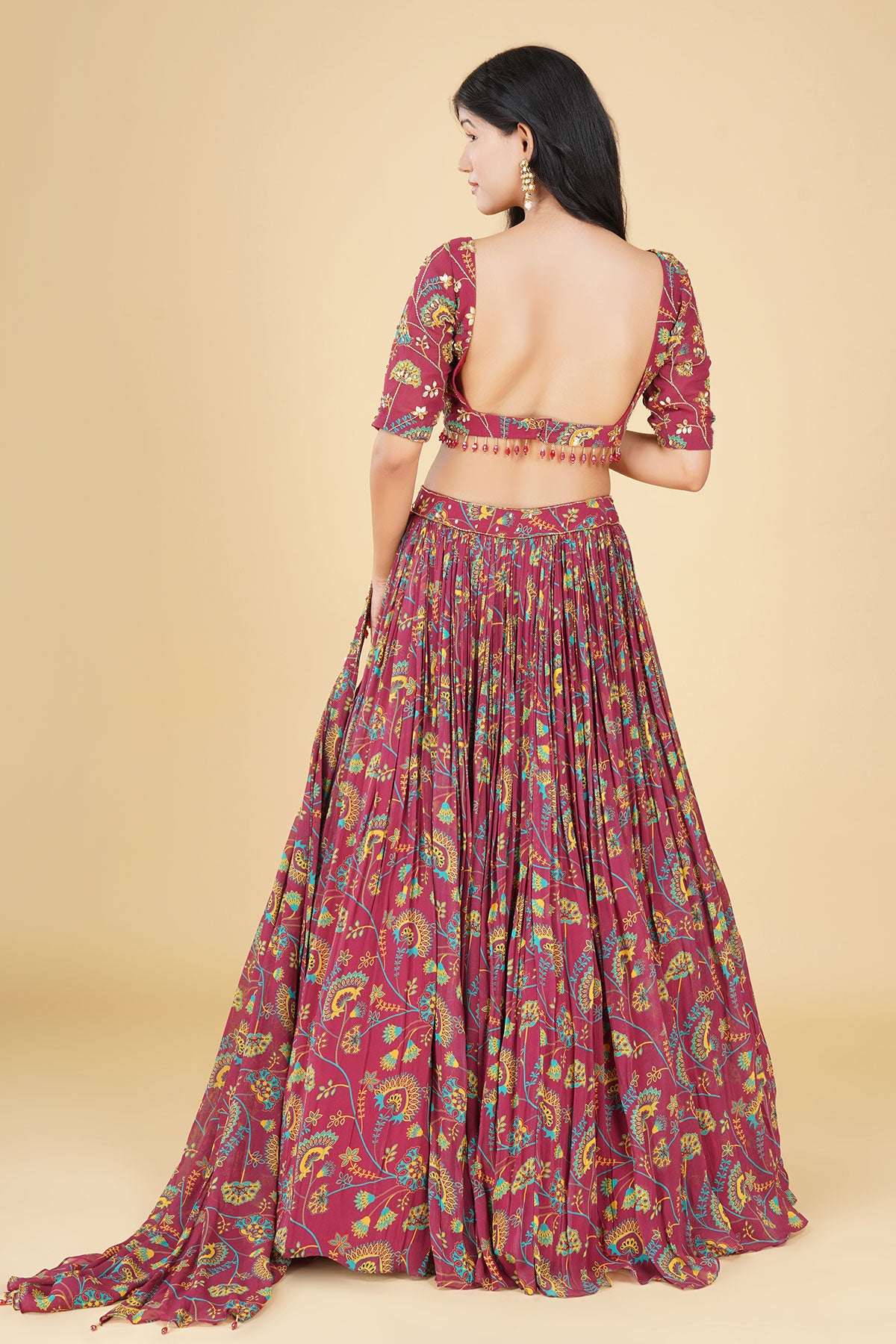 MAROON JAAL HIGHLIGHTED AND PRINTED LEHENGA SET