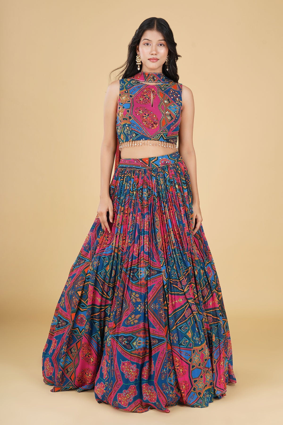FUSHCIA JAAL HIGHLIGHTED AND PRINTED LEHENGA SET