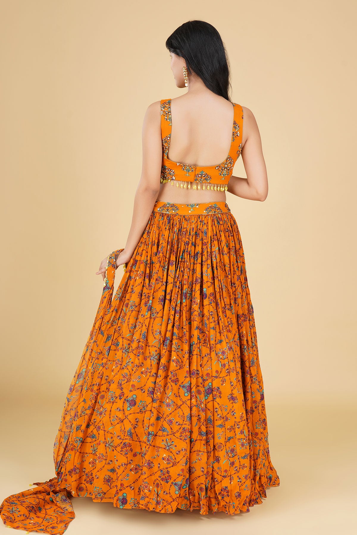 YELLOW JAAL HIGHLIGHTED AND PRINTED LEHENGA SET