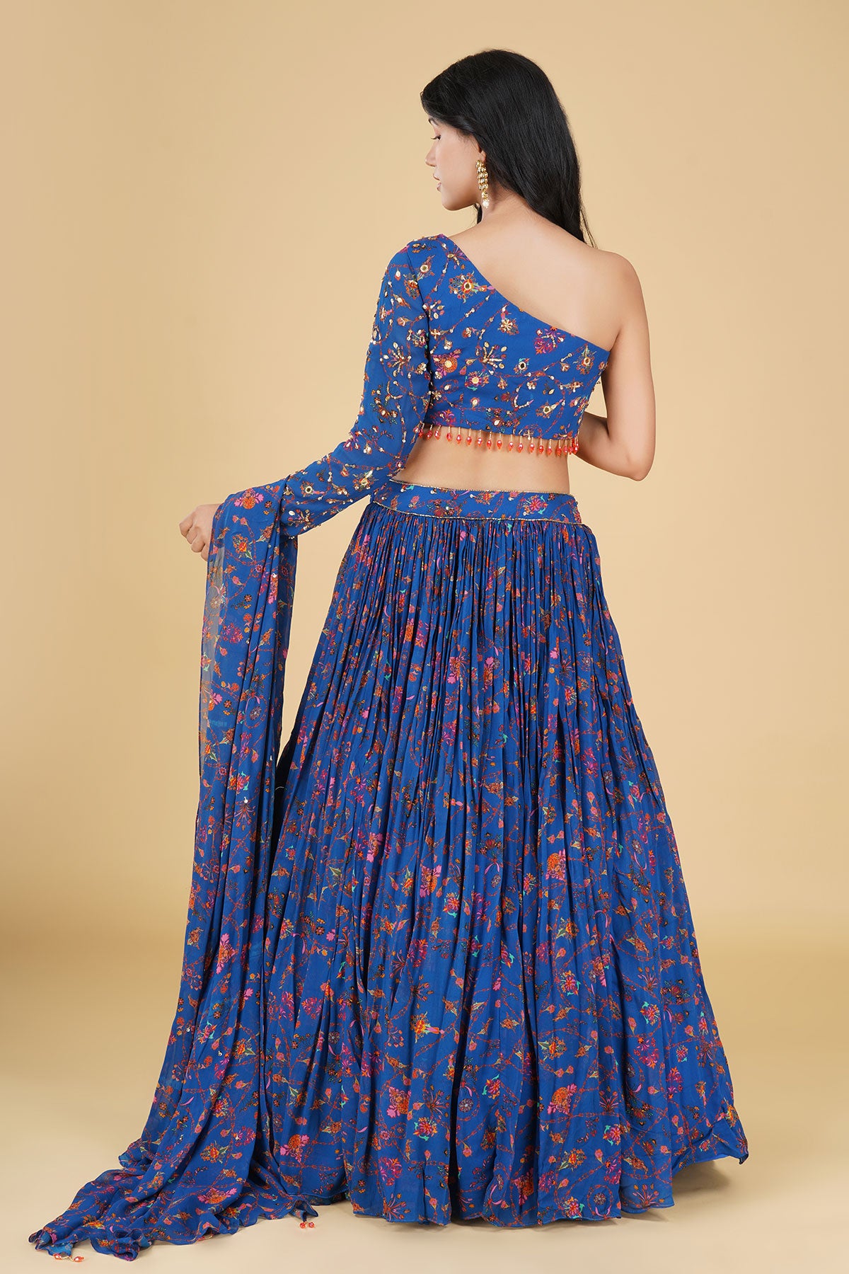 ELECTRIC BLUE JAAL HIGHLIGHTED AND PRINTED LEHENGA SET