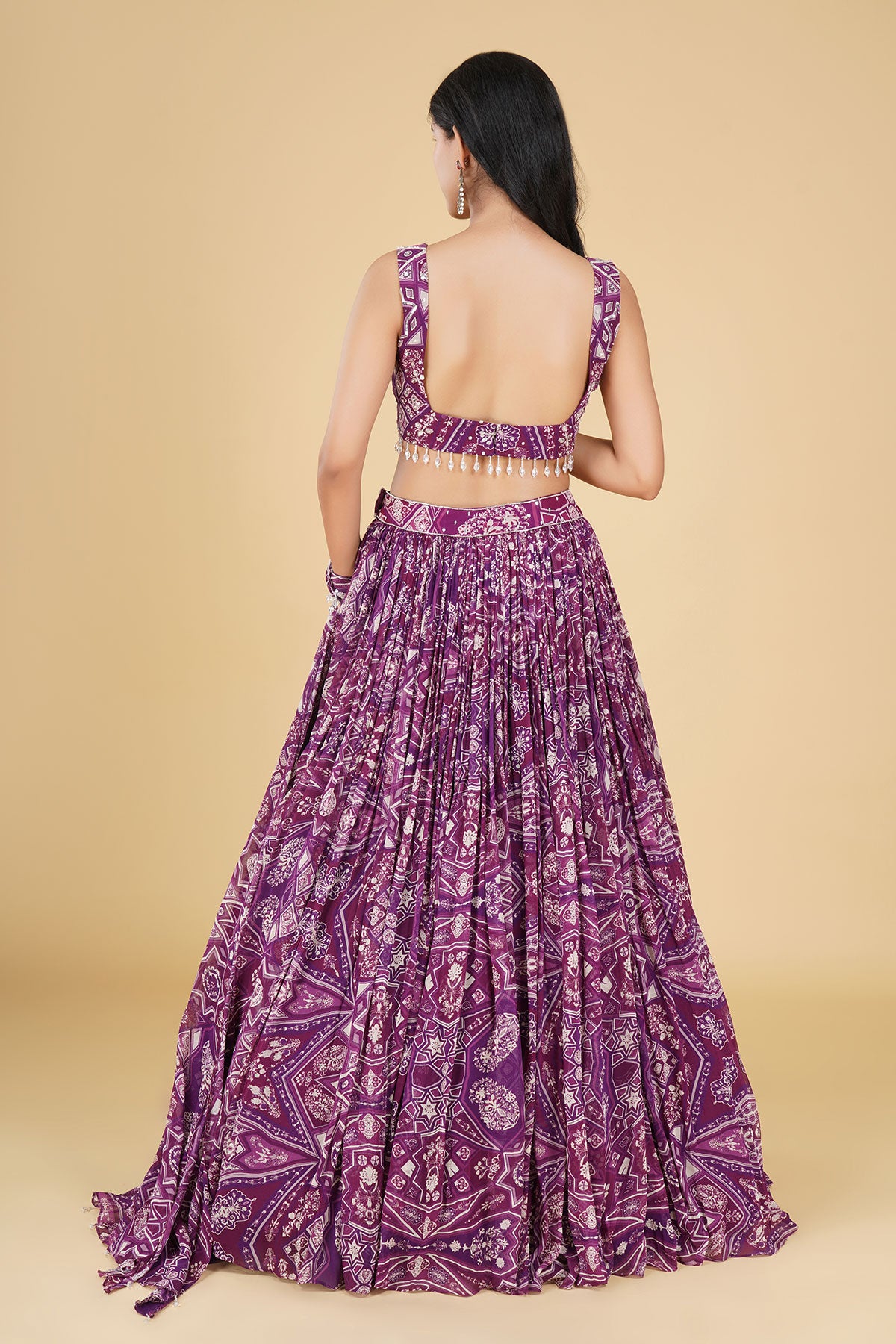 WINE JAAL HIGHLIGHTED AND PRINTED LEHENGA SET