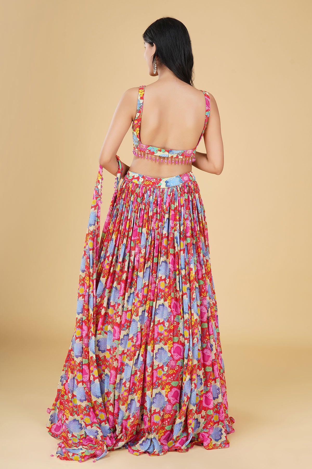 RUST HIGHLIGHTED JAAL AND PRINTED LEHENGA SET