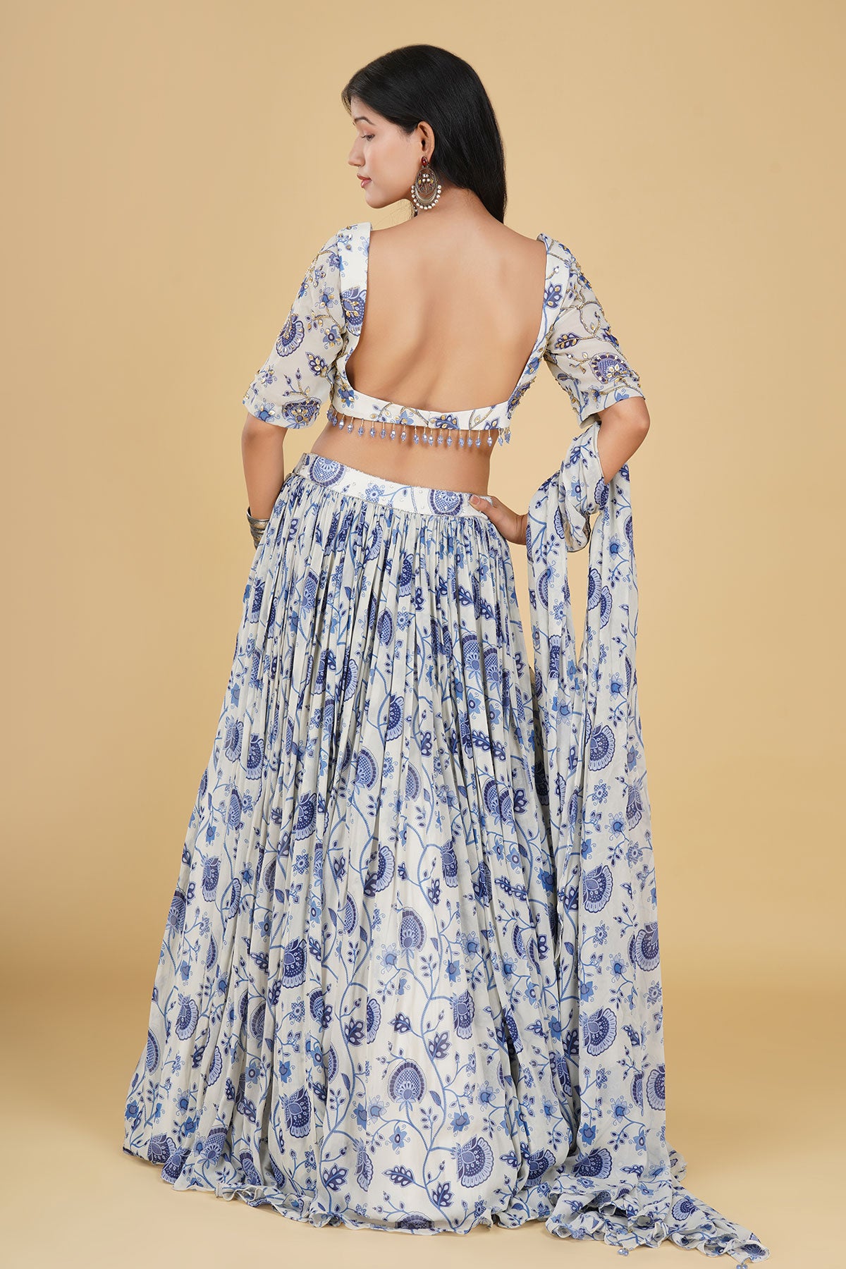 IVORY JAAL PRINT AND HIGHLIGHTED LEHENGA SET