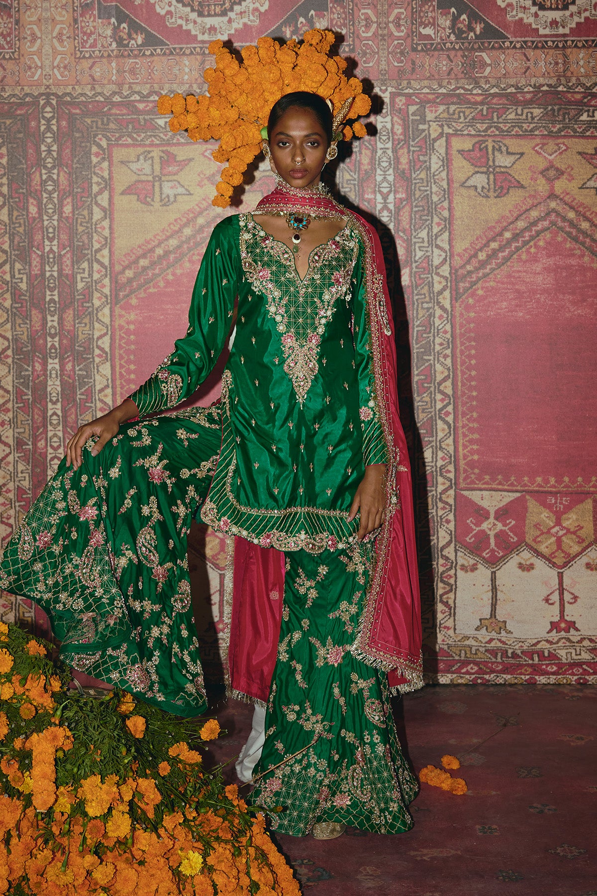 Green Soft Silk Sharara Set