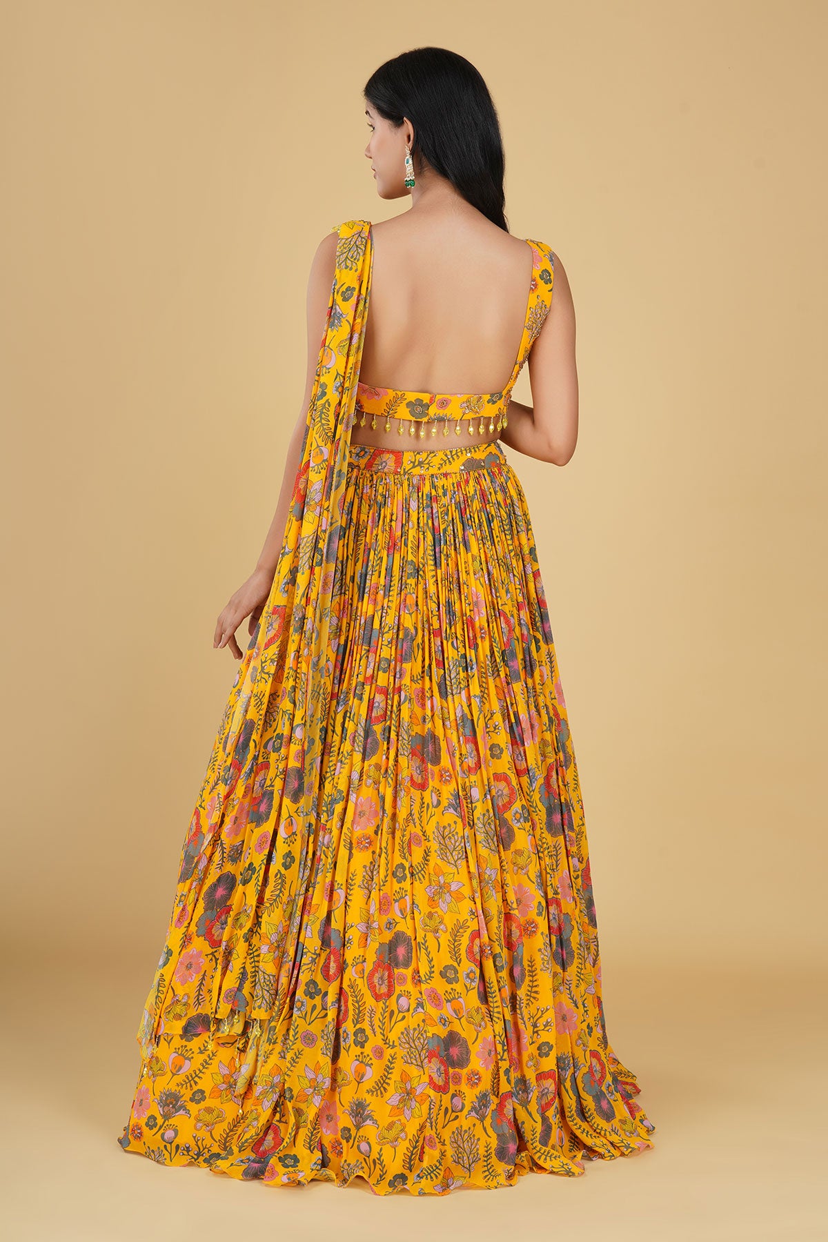 YELLOW JAAL HIGHLIGHTED AND PRINTED LEHENGA SET