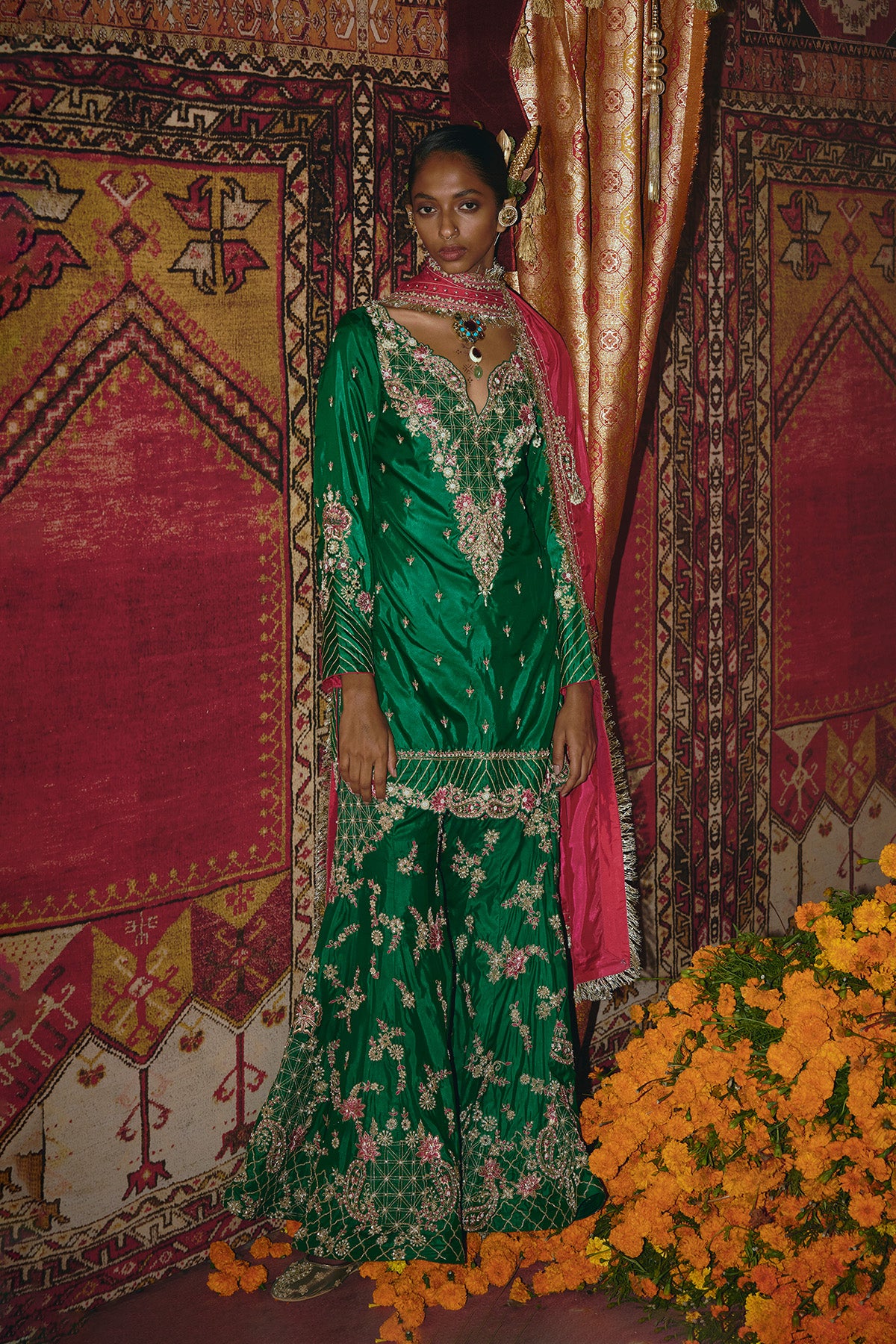 Green Soft Silk Sharara Set