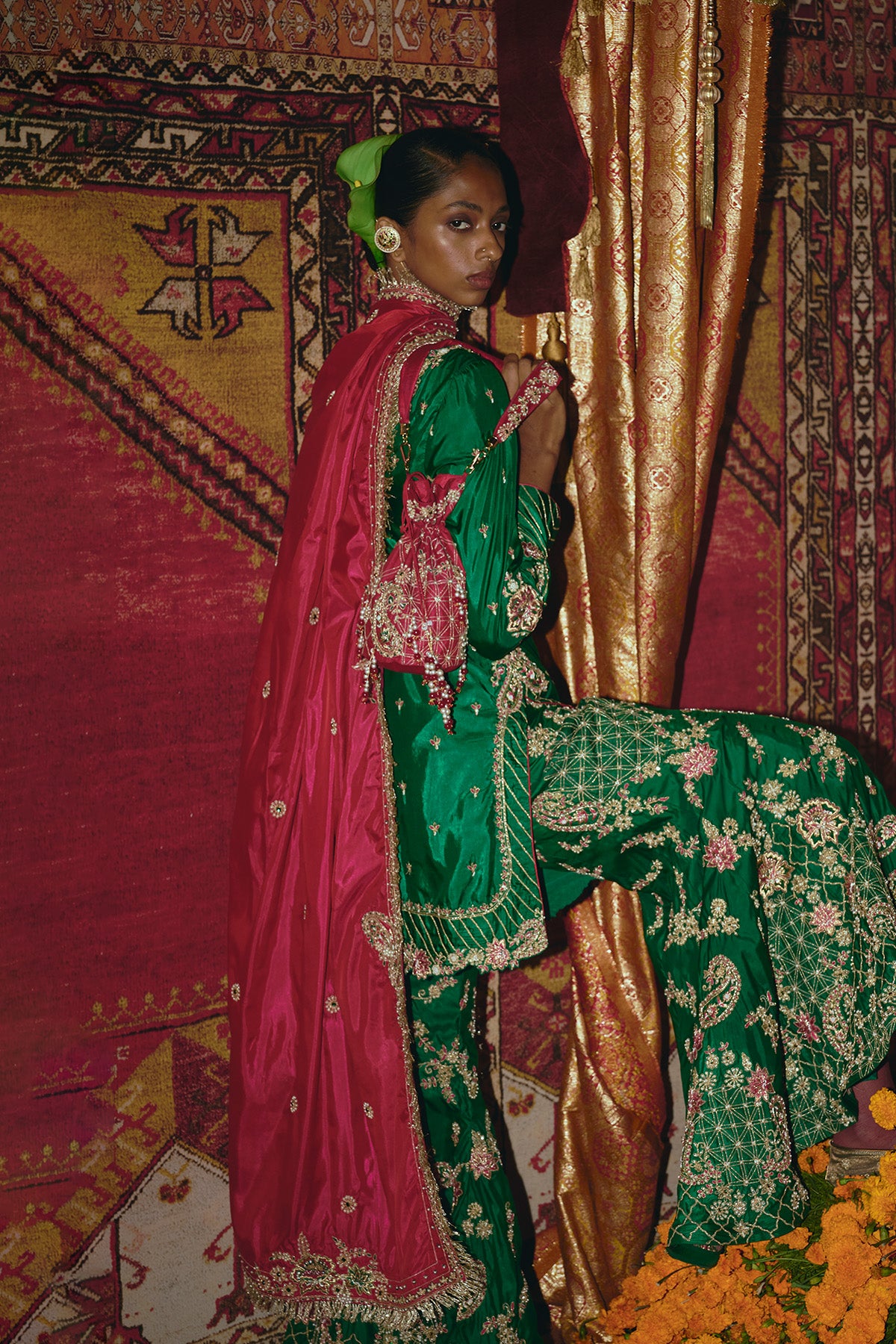 Green Soft Silk Sharara Set