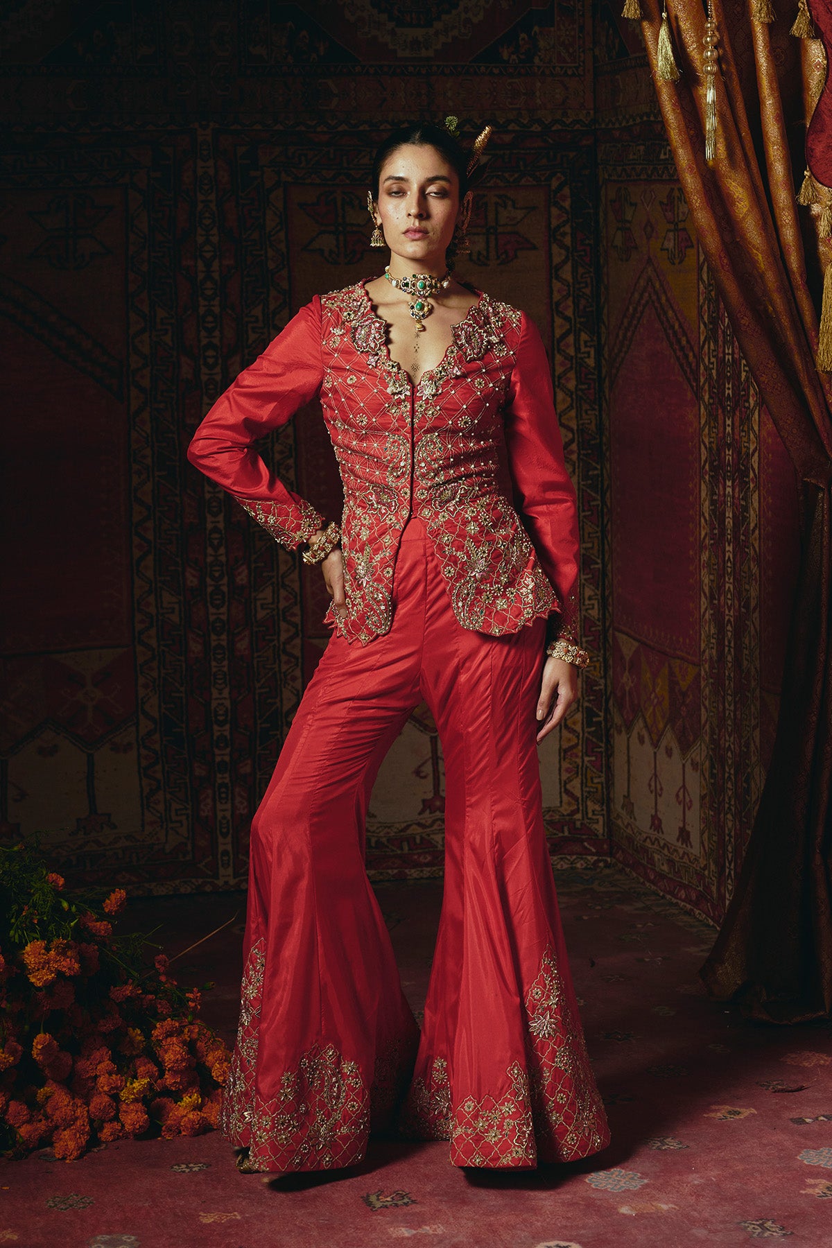 Red Jacket and Sharara Set