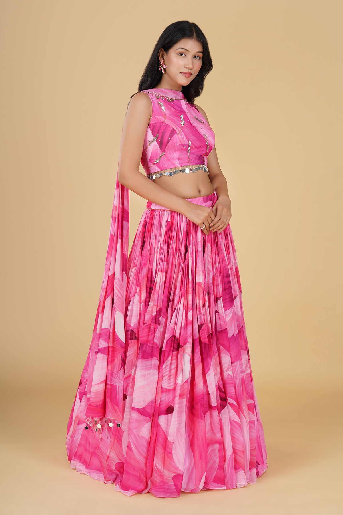 PINK JAAL HIGHLIGHTED AND PRINTED LEHENGA SET