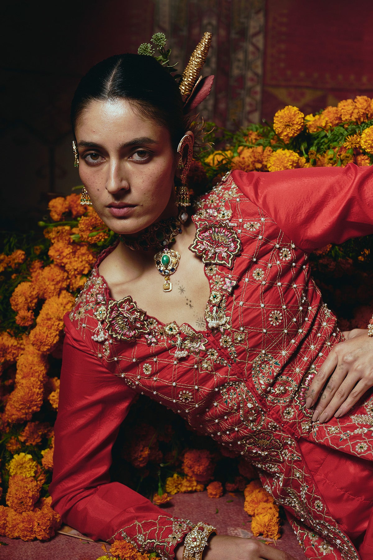 Red Jacket and Sharara Set