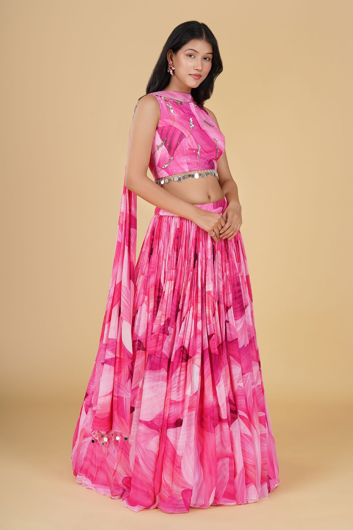 PINK JAAL HIGHLIGHTED AND PRINTED LEHENGA SET