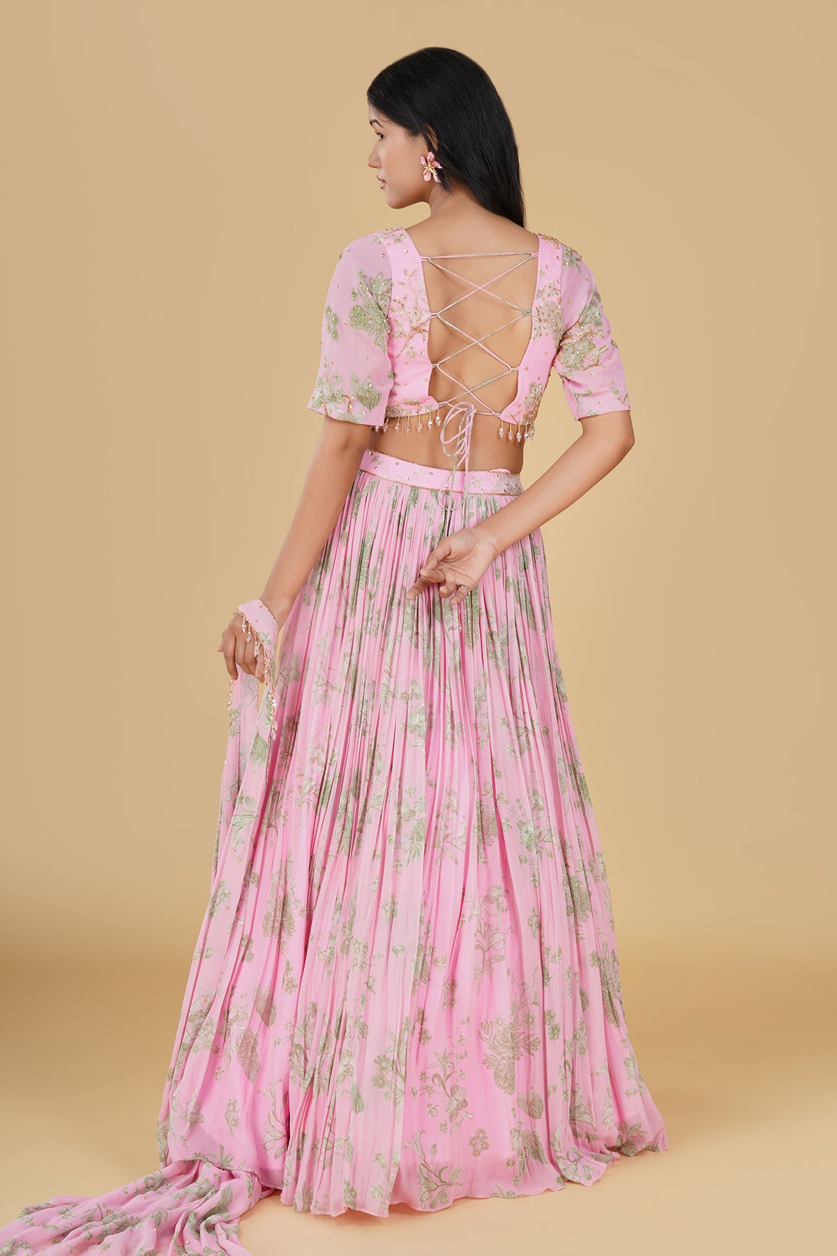 BLUSH PINK JAAL HIGHLIGHTED AND PRINTED LEHENGA SET