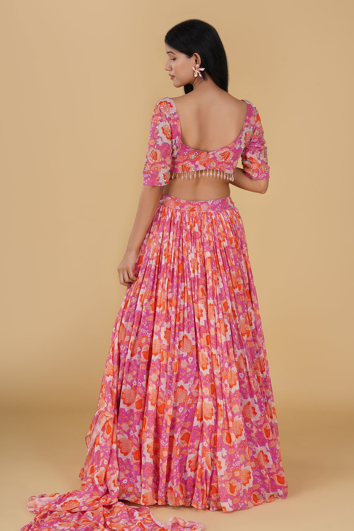 PINK JAAL HIGHLIGHTED AND PRINTED LEHENGA SET