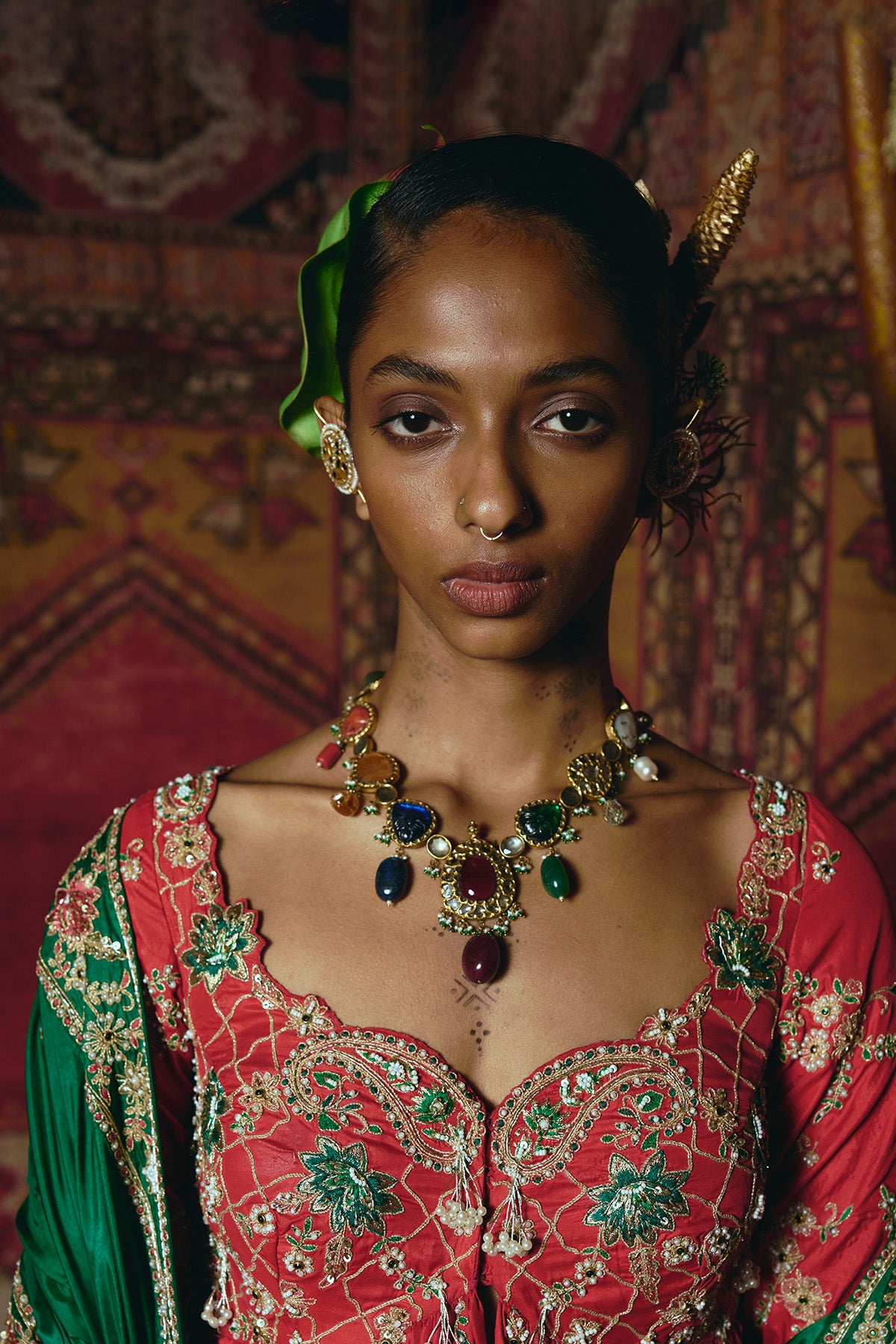 Red Open Jacket Anarkali Set