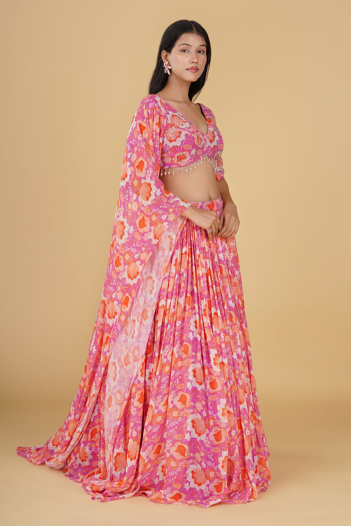 PINK JAAL HIGHLIGHTED AND PRINTED LEHENGA SET