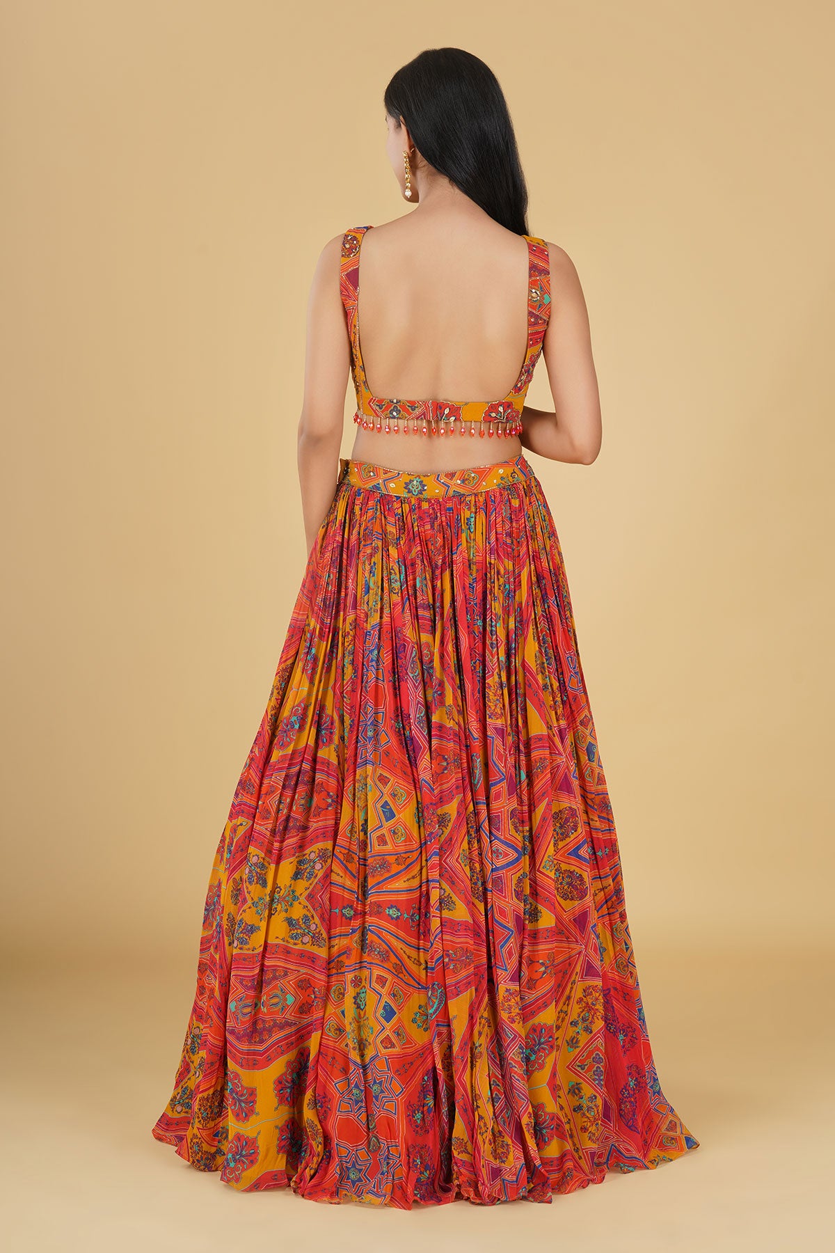 YELLOW CORAL JAAL HIGHLIGHTED AND PRINTED LEHENGA SET