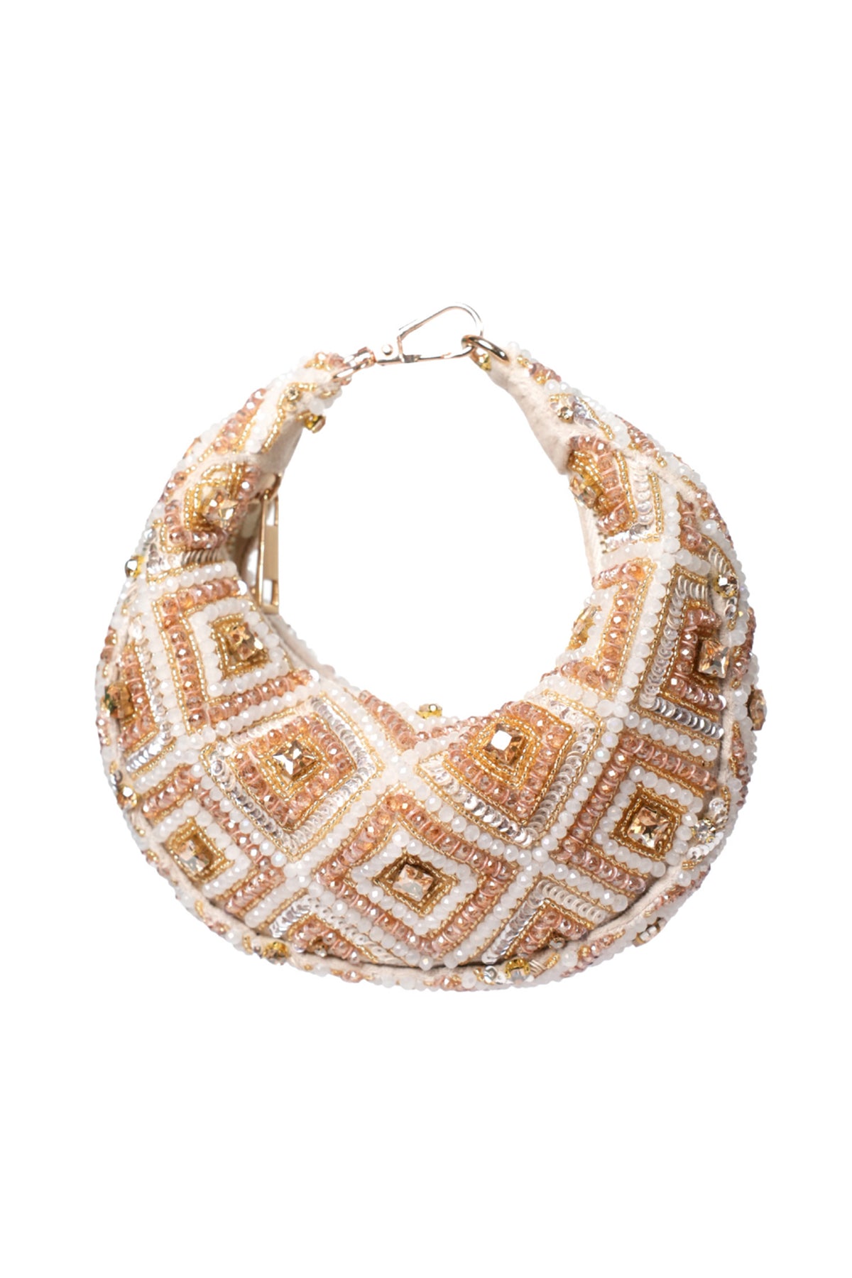 Serin Gold Pastel Suede Embellished Hobo Bag