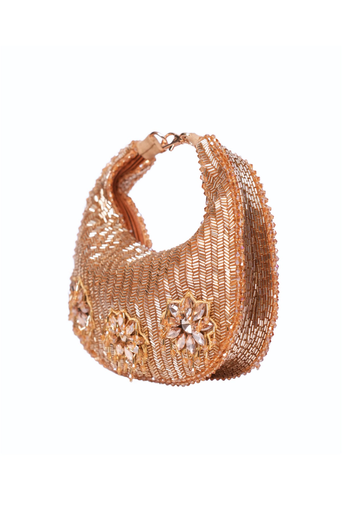 Elina Gold Suede Embellished Hobo Bag