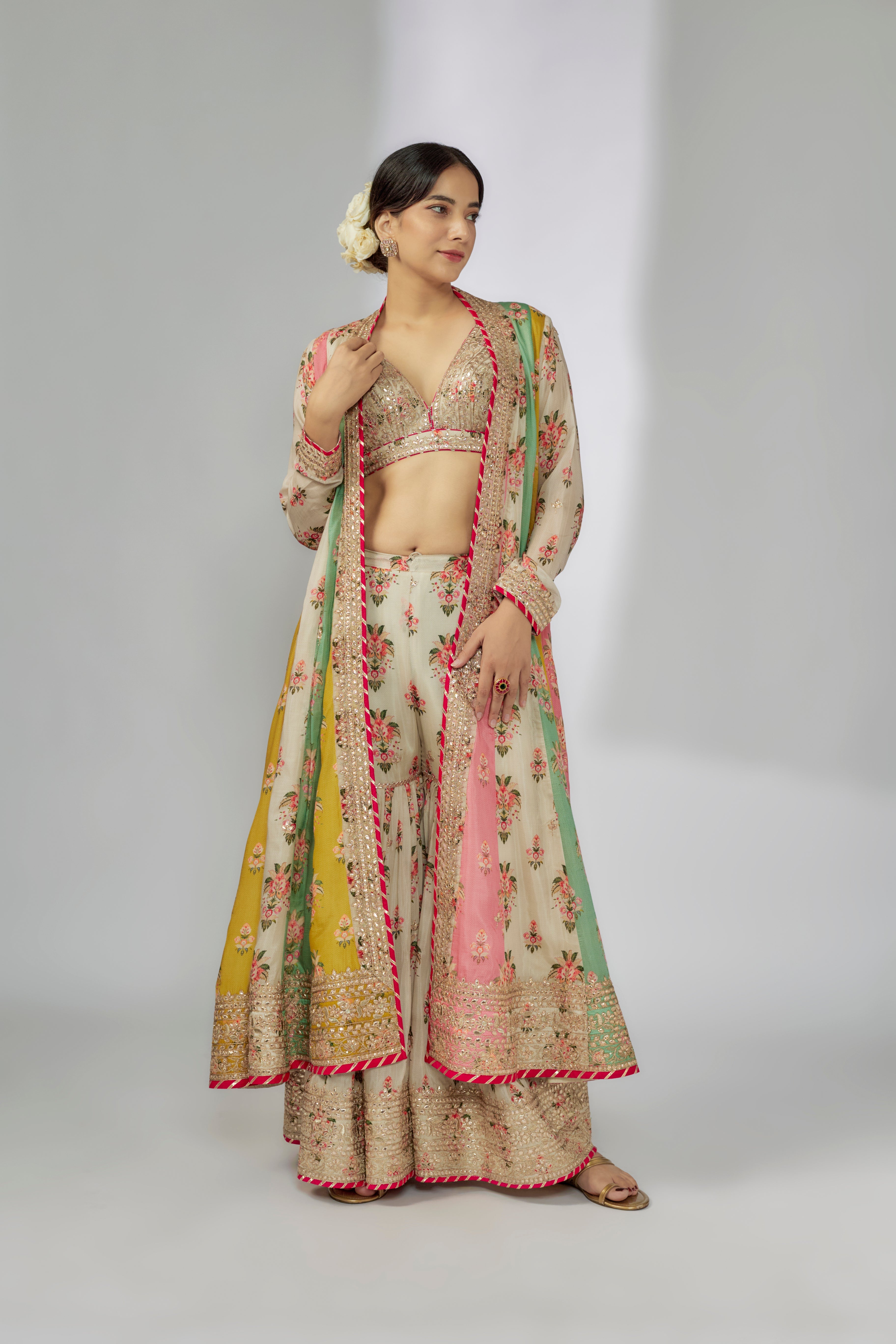 Harsha Long Jacket Sharara Set