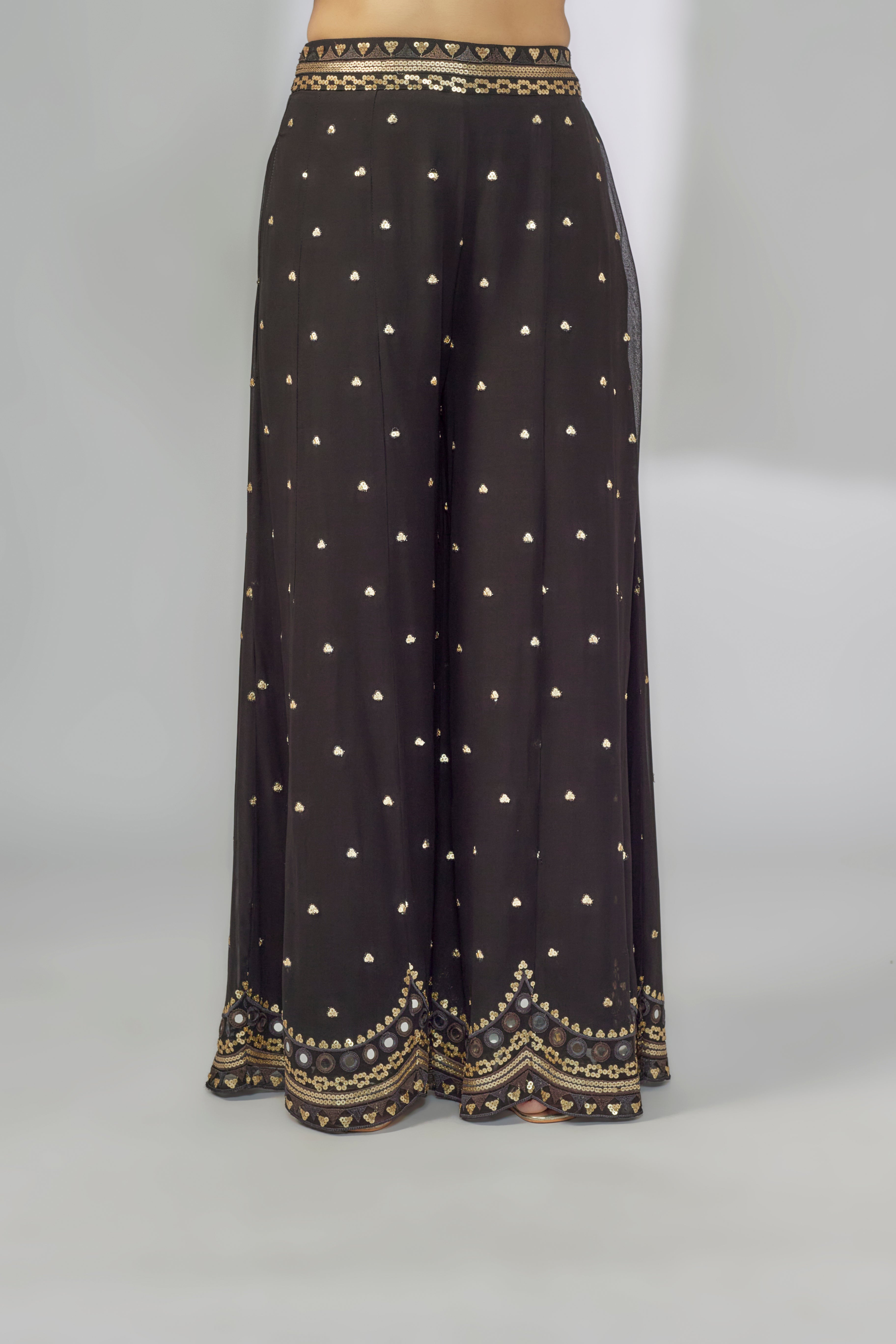 Kaveer Flared Pants with Scalloped Edges