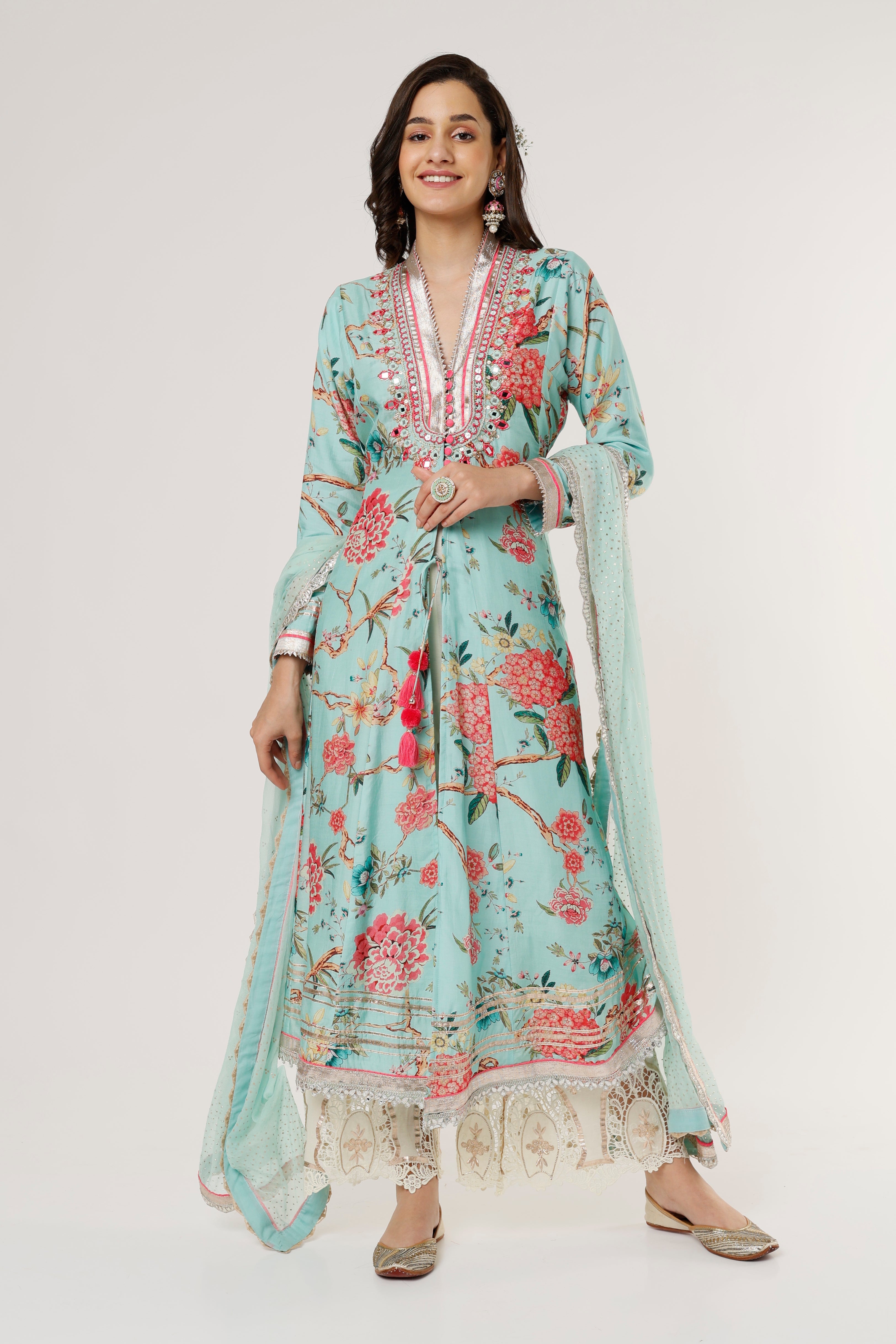 Kawal Jacket style Tunic Set with Dupatta