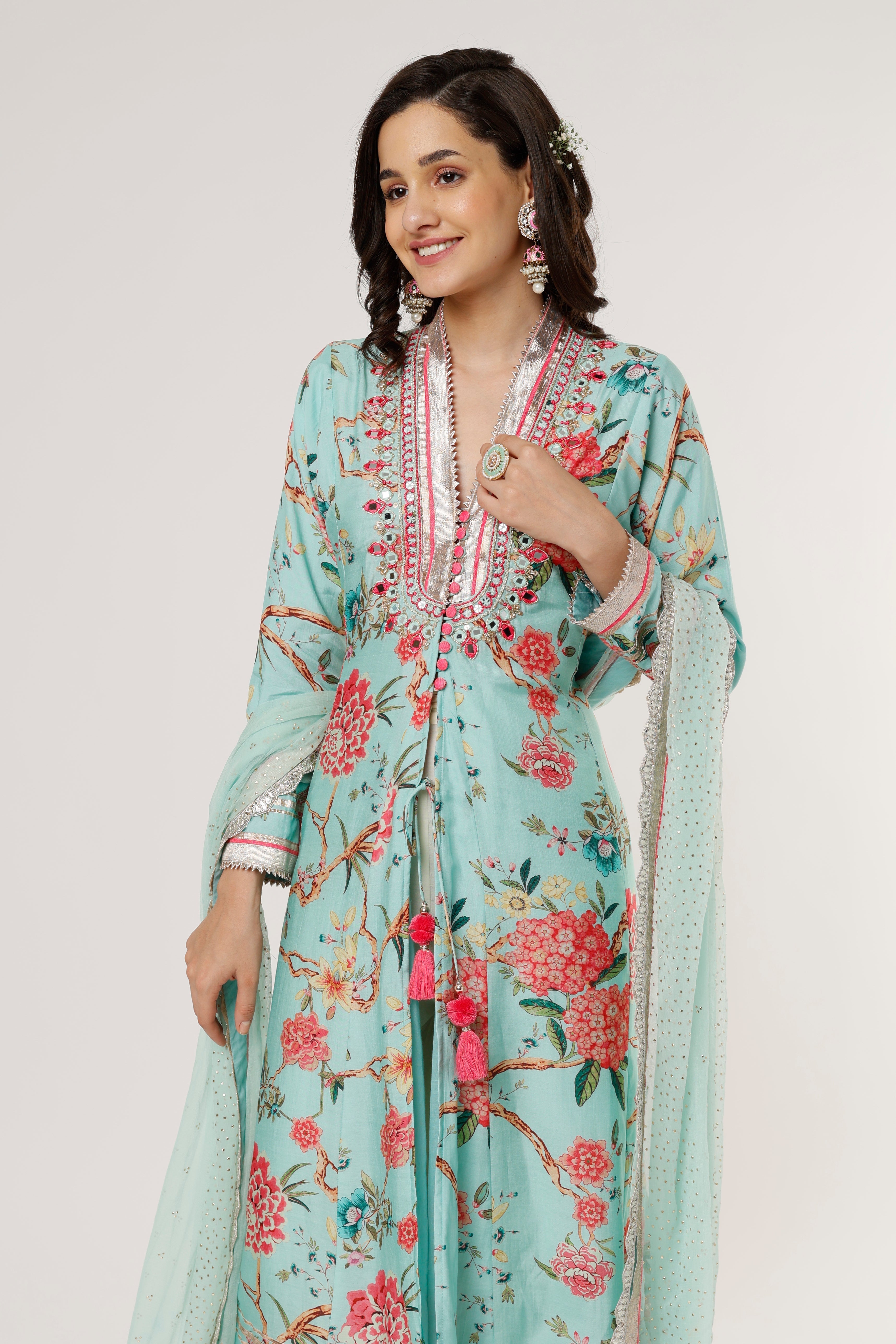 Kawal Jacket style Tunic Set with Dupatta